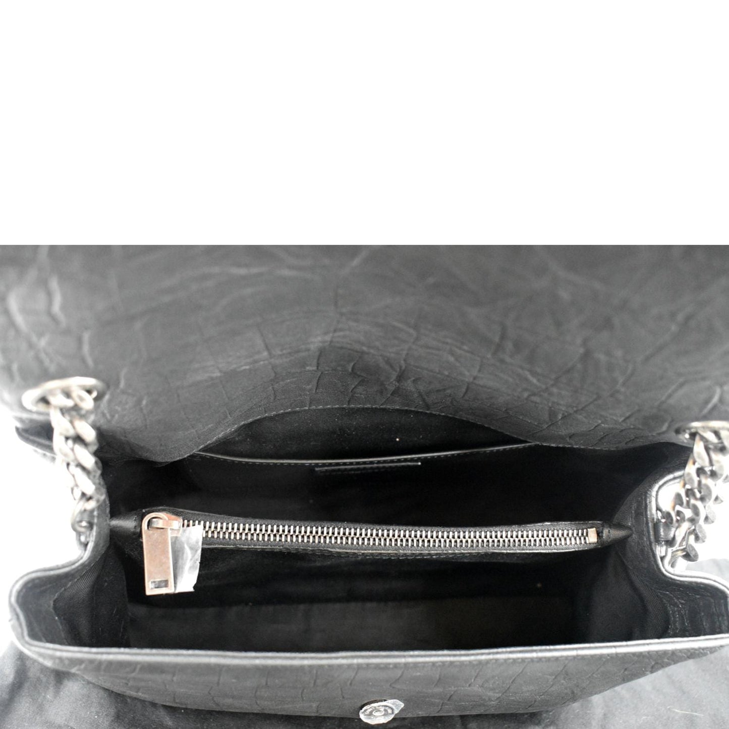 YVES SAINT LAURENT West Hollywood Fold-Over Croc Embossed Crossbody Bag Black