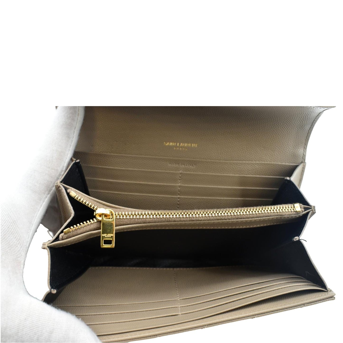 YVES SAINT LAURENT Monogram Grain De Poudre Wallet Beige