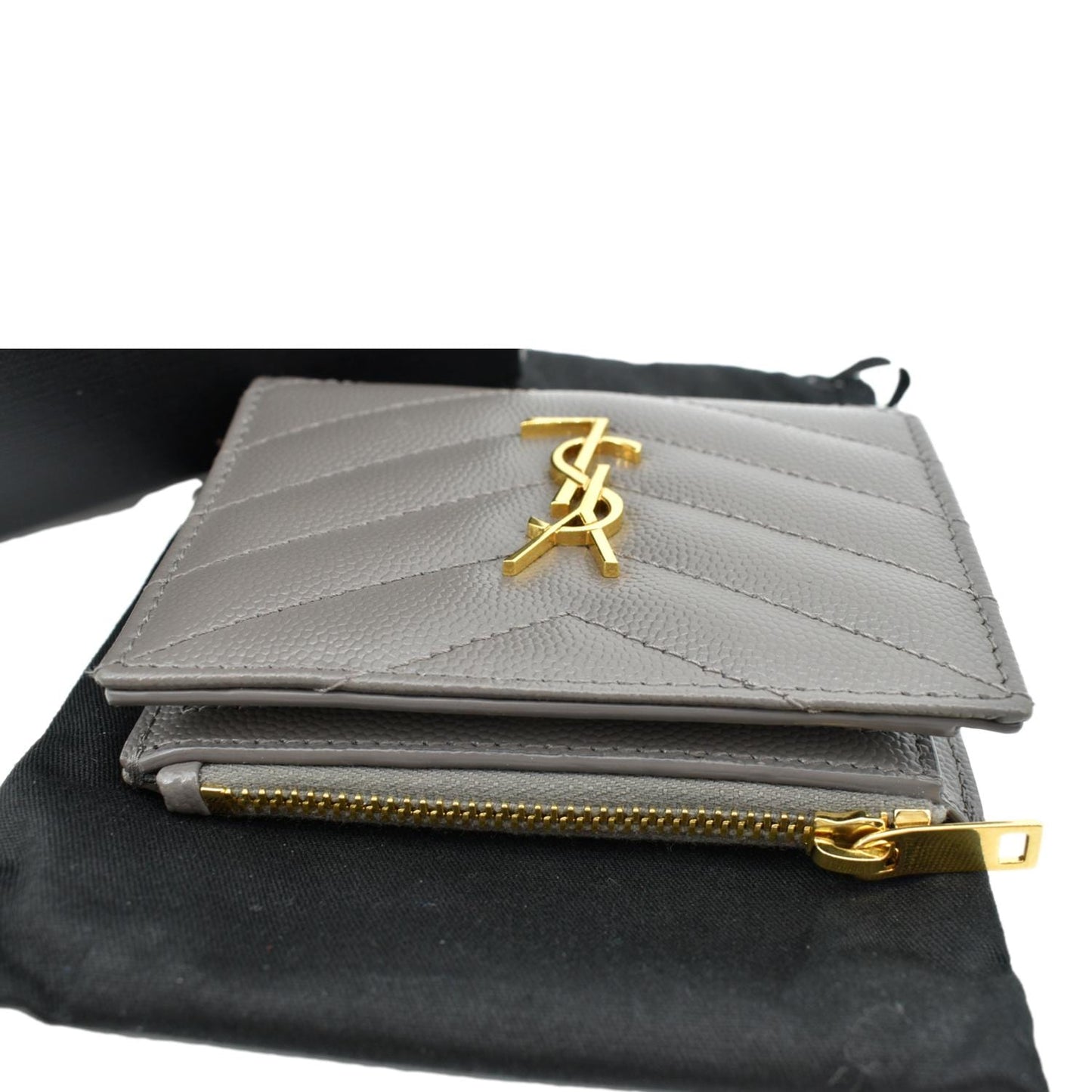 YVES SAINT LAURENT Monogram Compact Leather Zip Wallet Grey