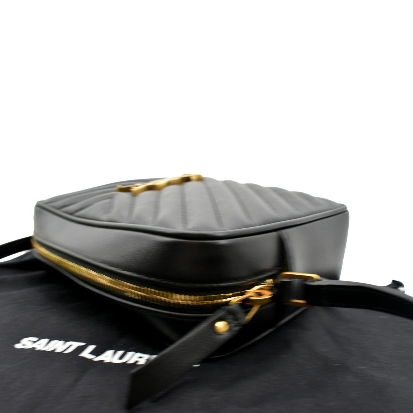 YVES SAINT LAURENT Lou Chevron Leather Camera Crossbody Bag Black