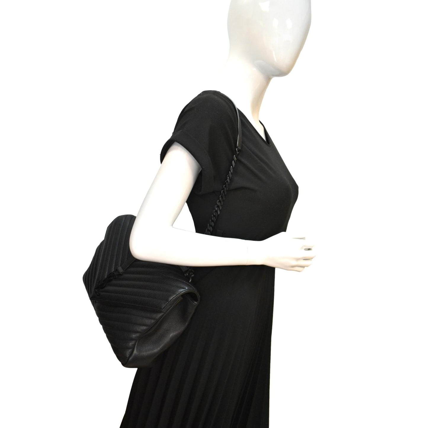 YVES SAINT LAURENT College Large Lambskin Leather Shoulder Chain Bag Black