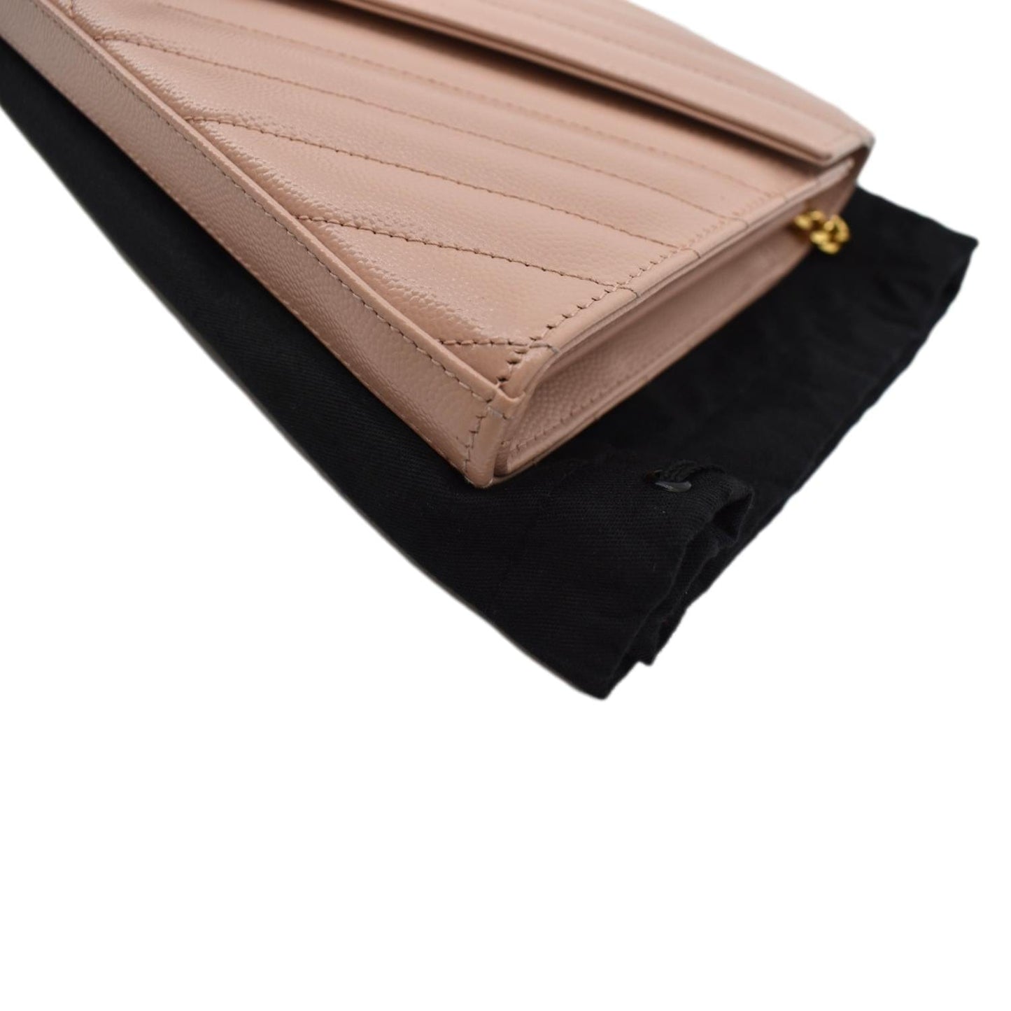 YVES SAINT LAURENT Matelasse Chevron Leather Envelope Chain Wallet Pink