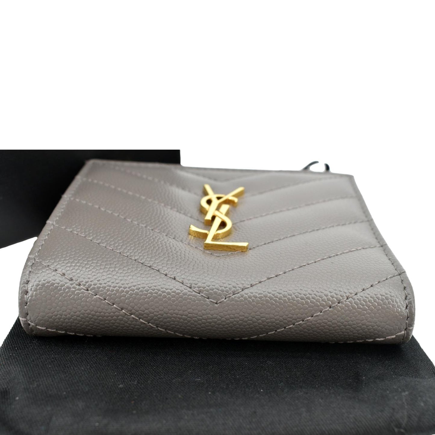 YVES SAINT LAURENT Monogram Compact Leather Zip Wallet Grey