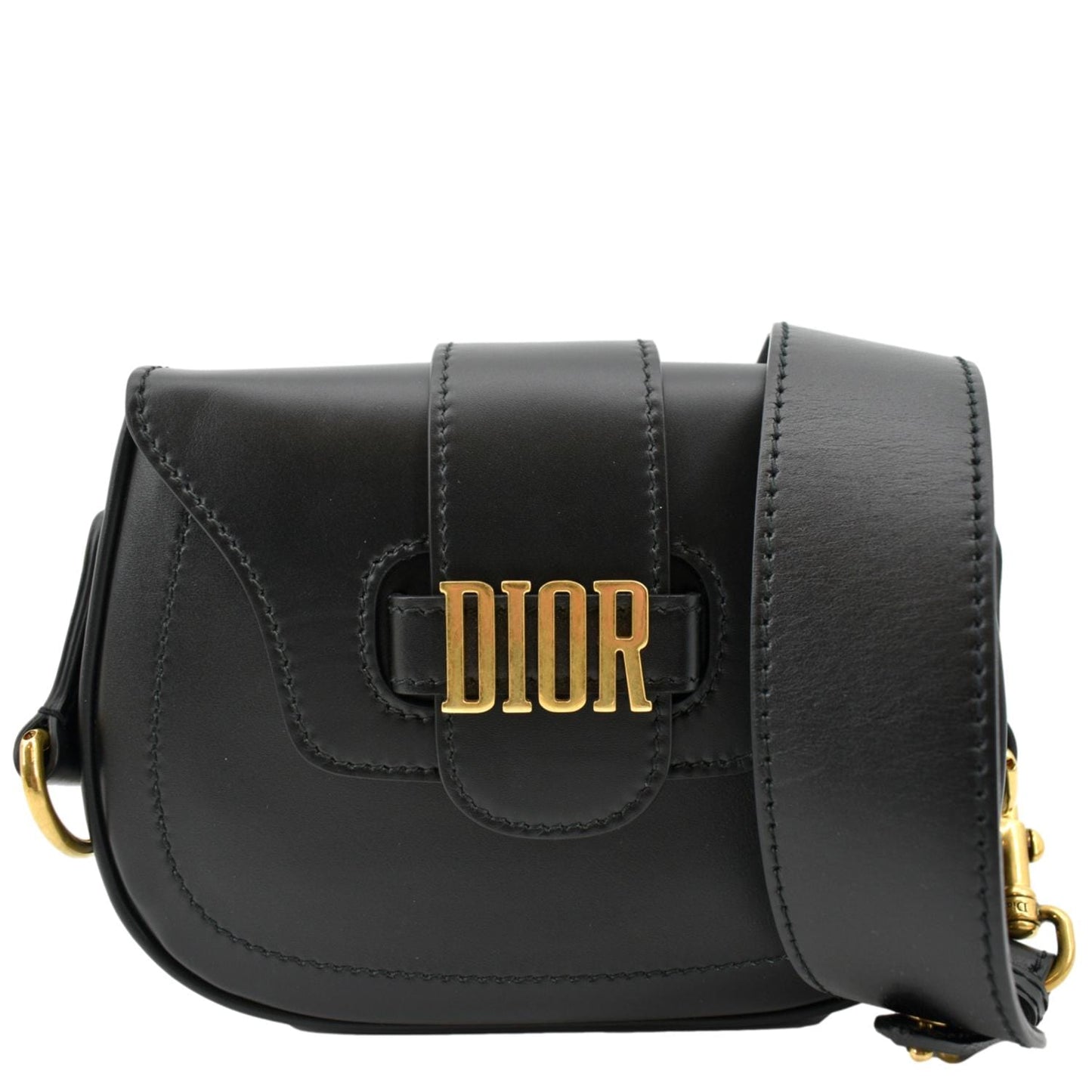 CHRISTIAN DIOR D Fence Calfskin Leather Saddle Bag Black