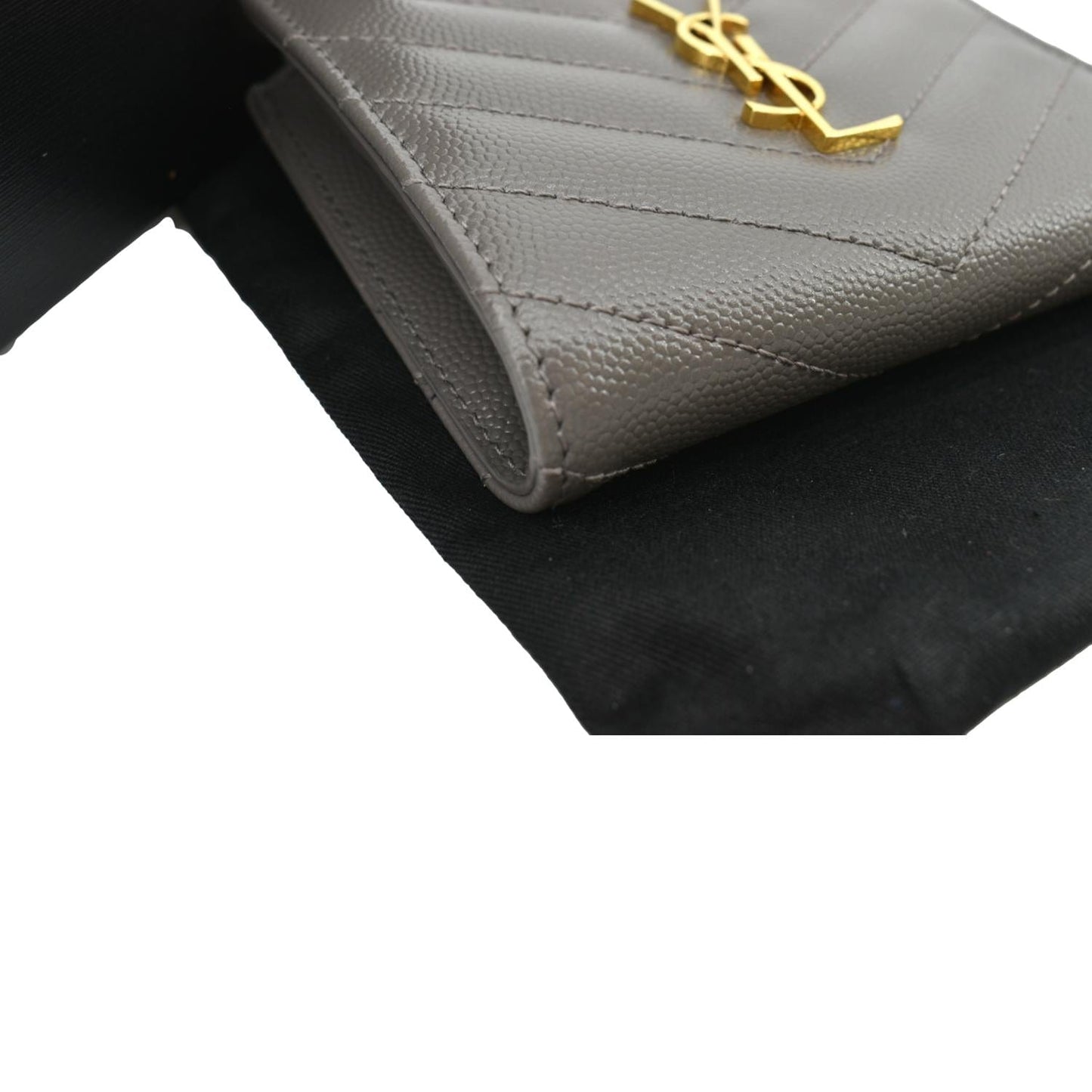 YVES SAINT LAURENT Monogram Compact Leather Zip Wallet Grey