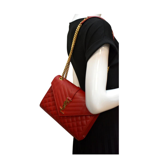 YVES SAINT LAURENT Envelope Flap Matelasse Leather Shoulder Bag Red