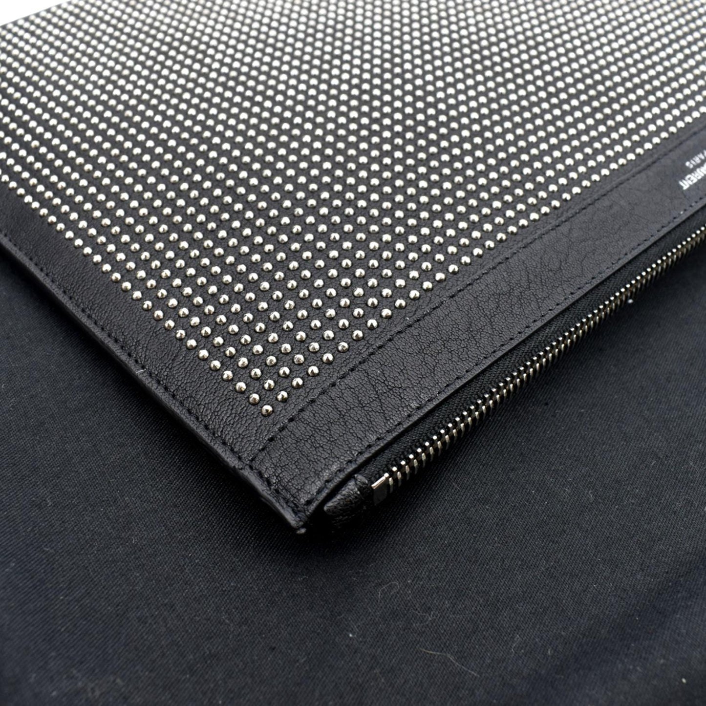 YVES SAINT LAURENT Zip Studded Leather Pouch Black