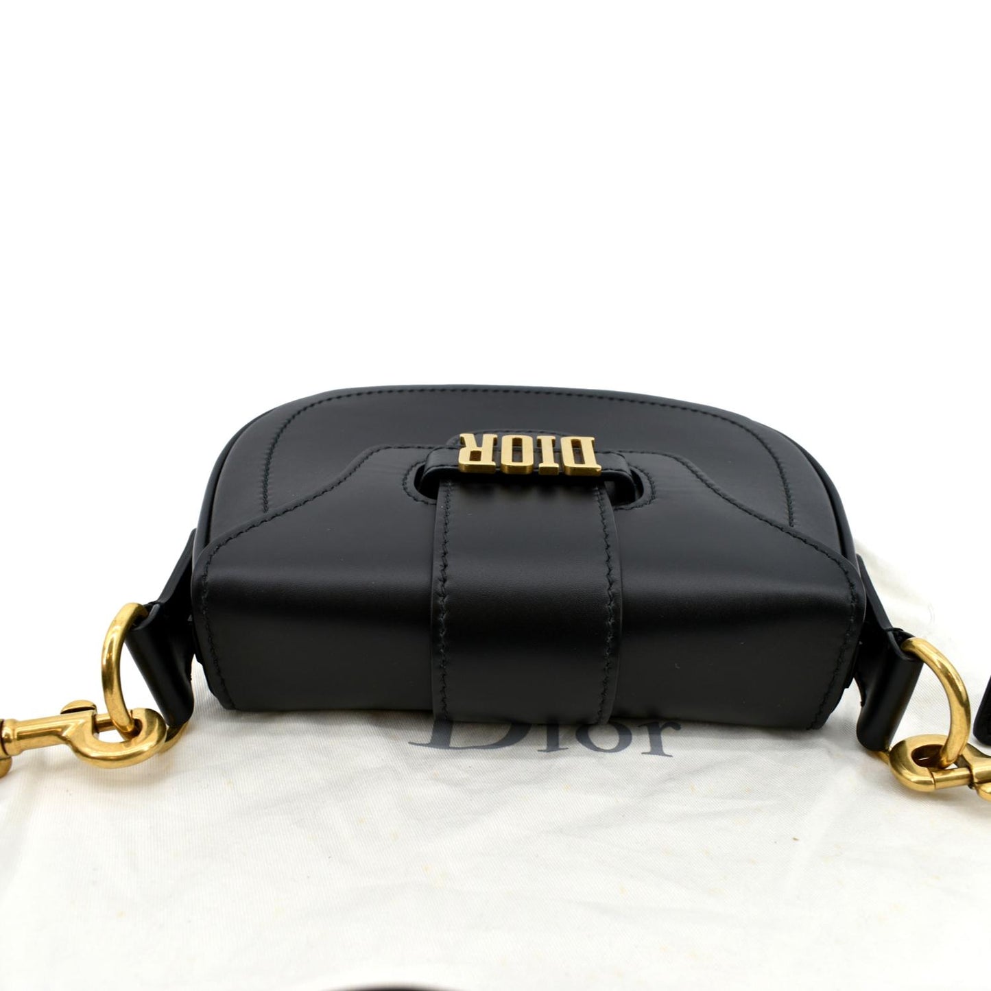 CHRISTIAN DIOR D Fence Calfskin Leather Saddle Bag Black