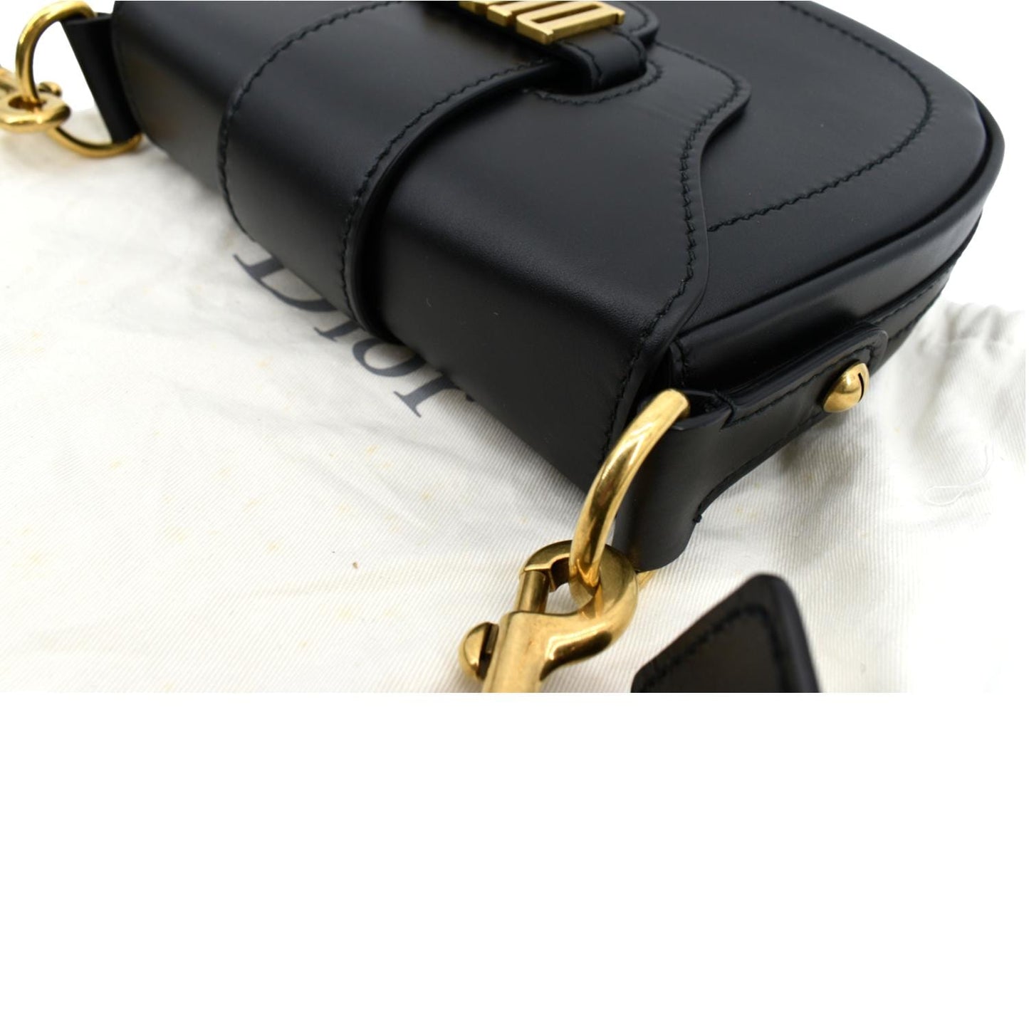 CHRISTIAN DIOR D Fence Calfskin Leather Saddle Bag Black