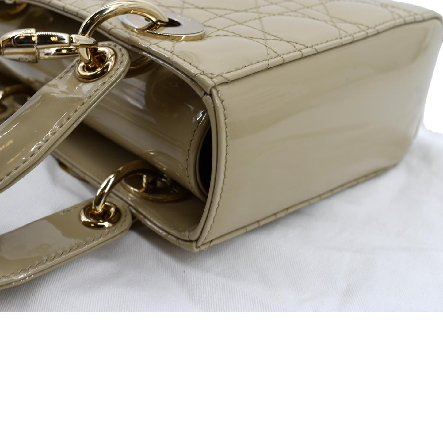 CHRISTIAN DIOR Lady Dior Small Patent Leather Shoulder Bag Beige