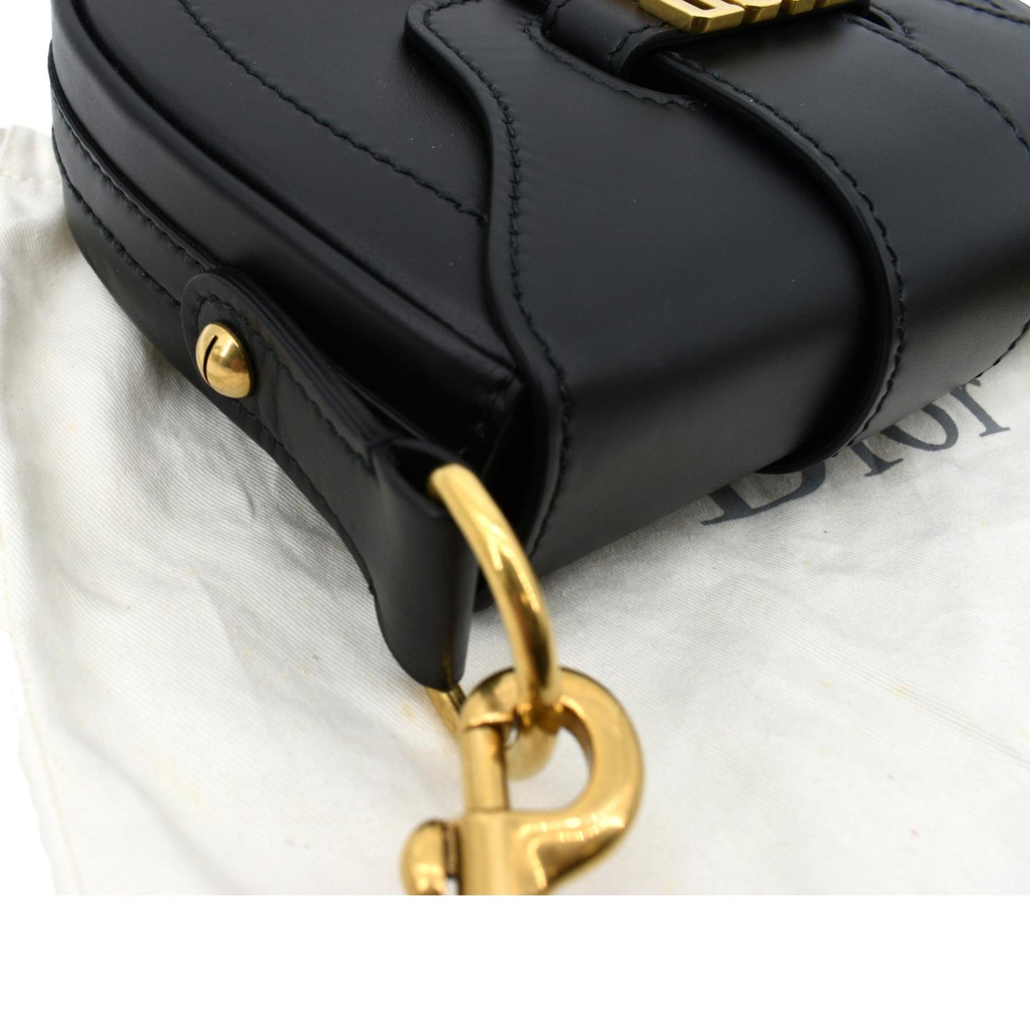 CHRISTIAN DIOR D Fence Calfskin Leather Saddle Bag Black