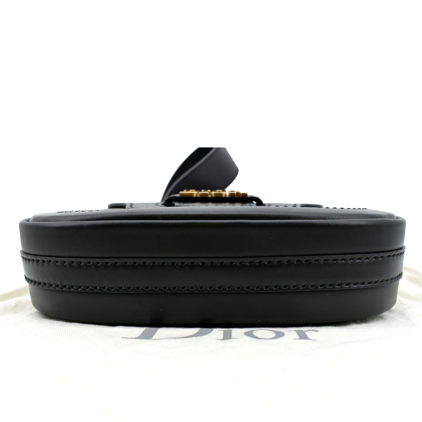 CHRISTIAN DIOR D Fence Calfskin Leather Saddle Bag Black