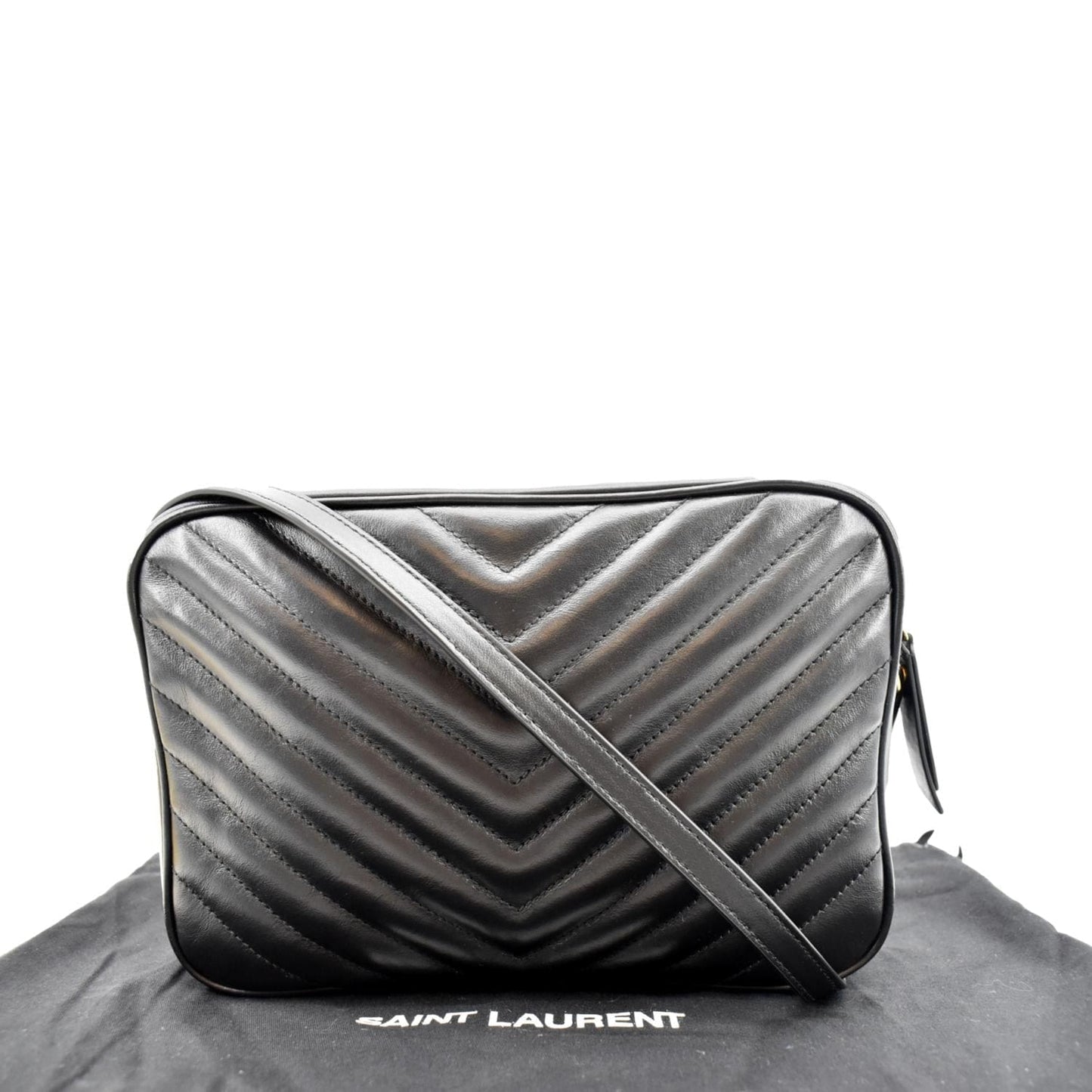 YVES SAINT LAURENT Lou Camera Chevron Leather Crossbody Bag Black