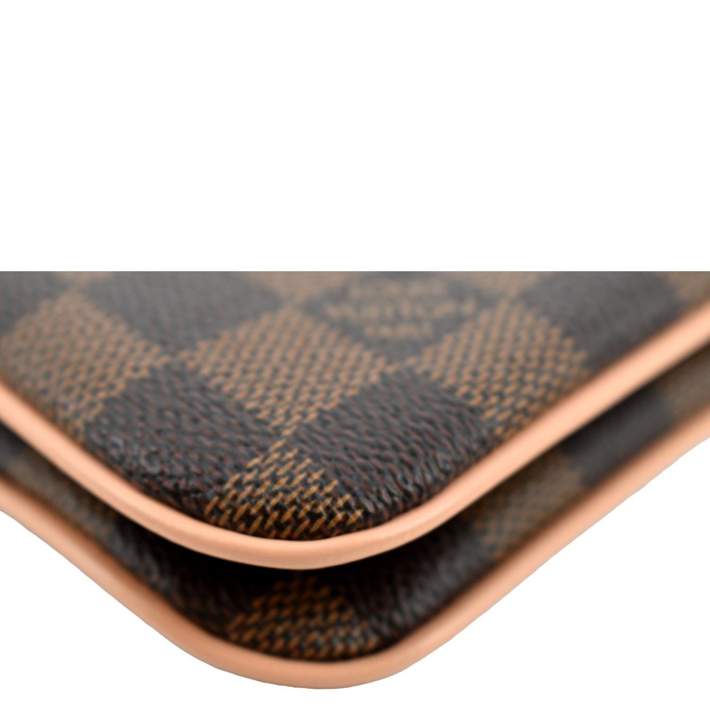 LOUIS VUITTON Double Zip Pochette Damier Ebene Crossbody Bag Rose Ballerine