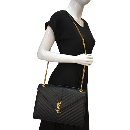 YVES SAINT LAURENT Large Envelope Mix Matelasse Grain De Poudre Chain Shoulder Bag Black