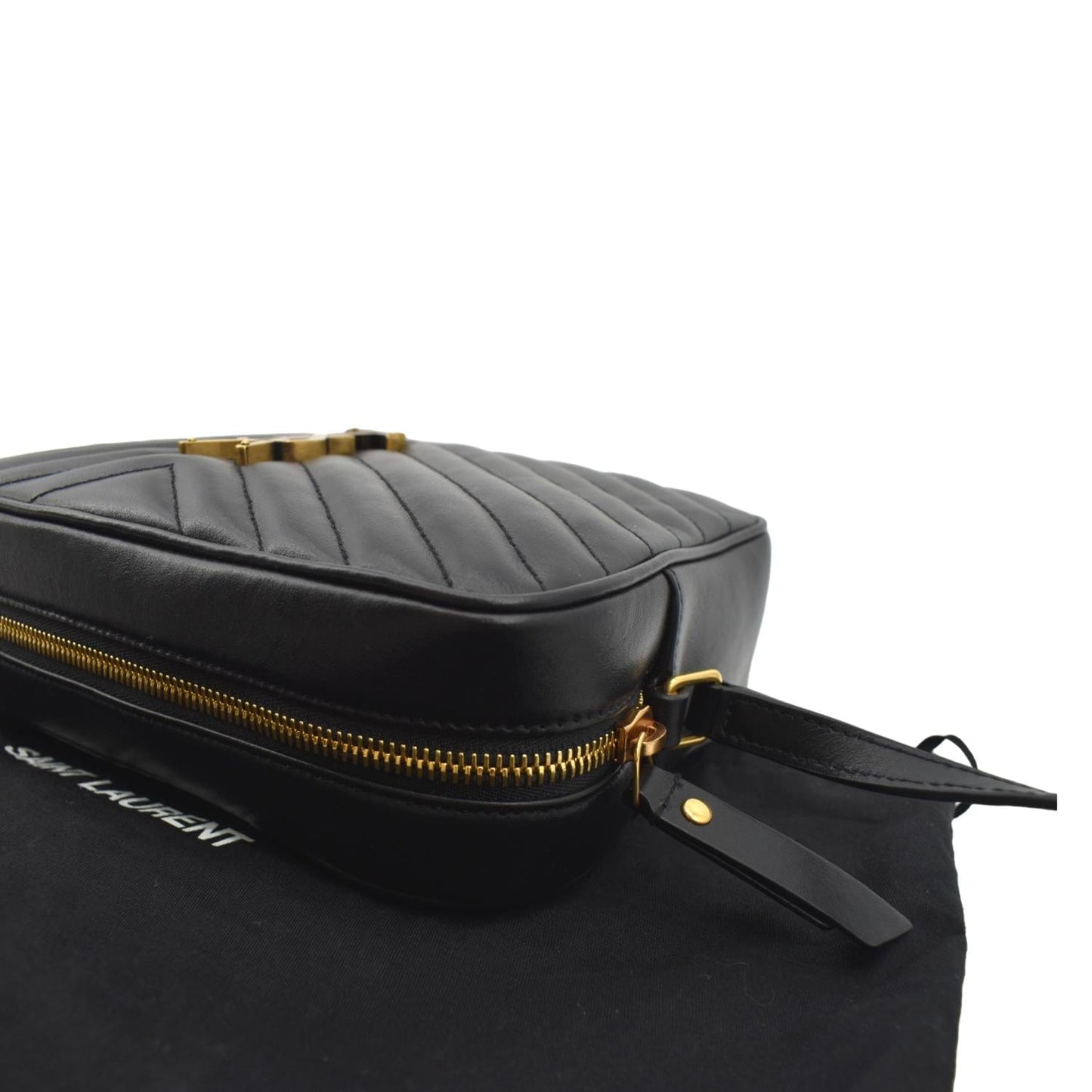 YVES SAINT LAURENT Lou Camera Chevron Leather Crossbody Bag Black