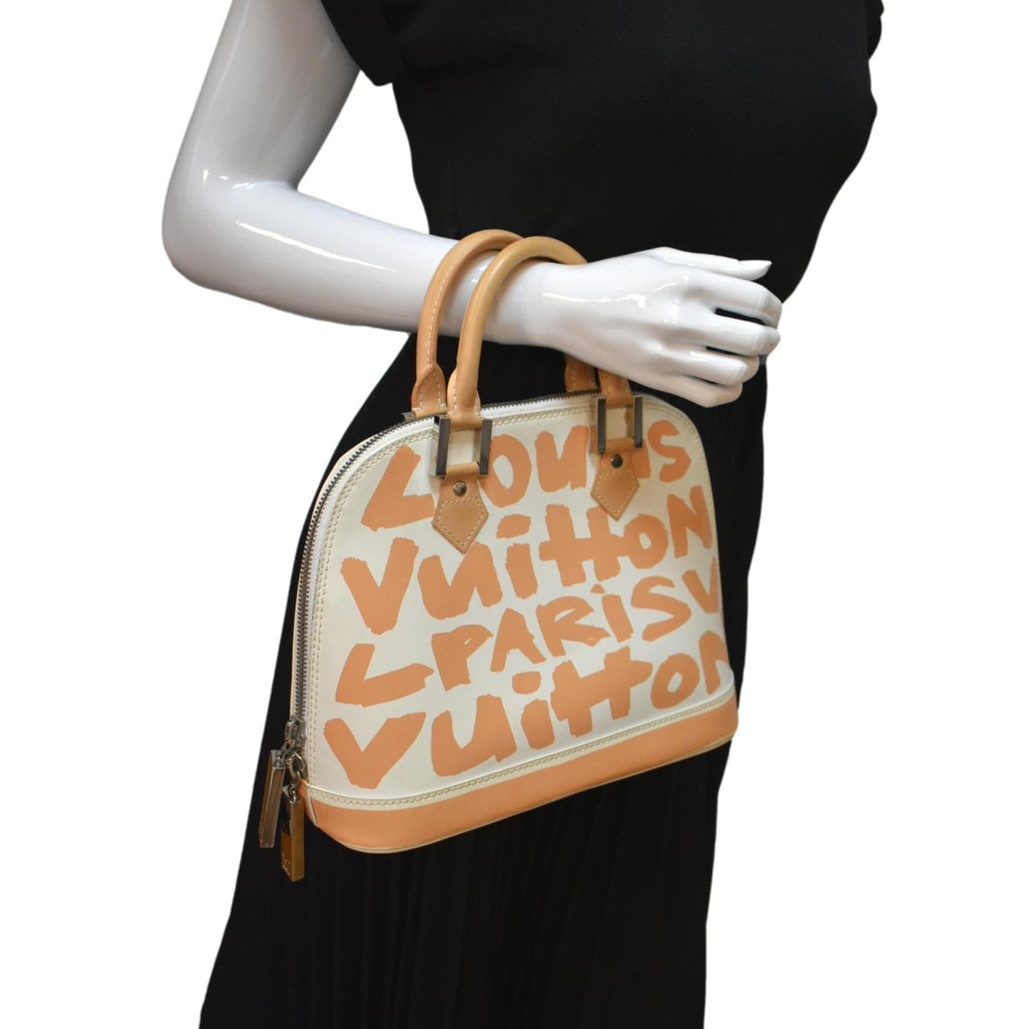 Louis Vuitton Alma Graffiti Leather Satchel Bag White