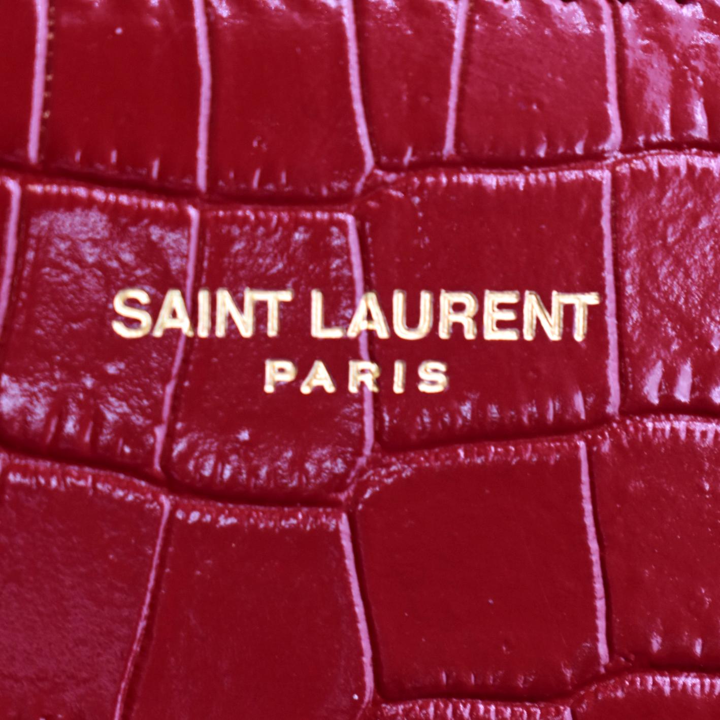 YVES SAINT LAURENT Cassandra Top Handle Embossed Leather Shoulder Bag Red