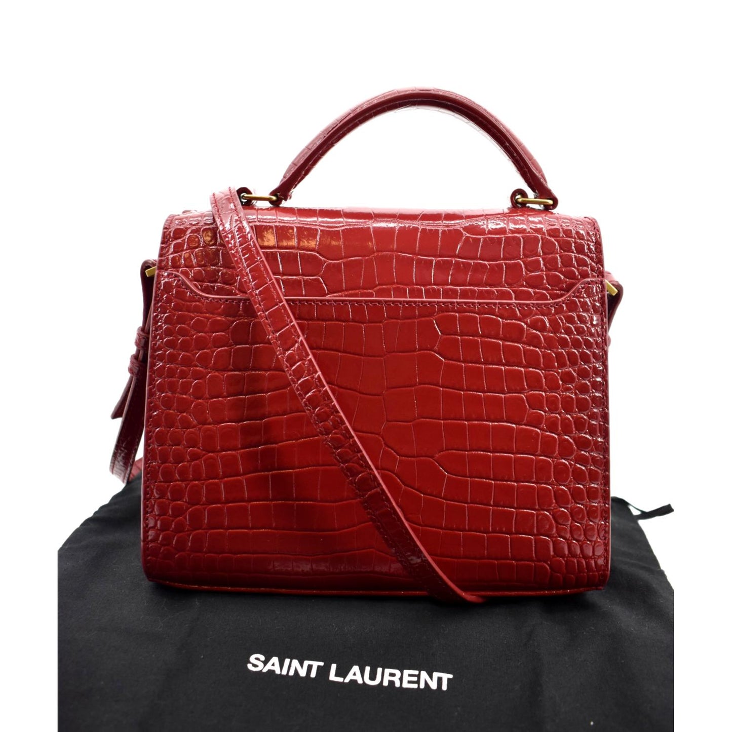 YVES SAINT LAURENT Cassandra Top Handle Embossed Leather Shoulder Bag Red