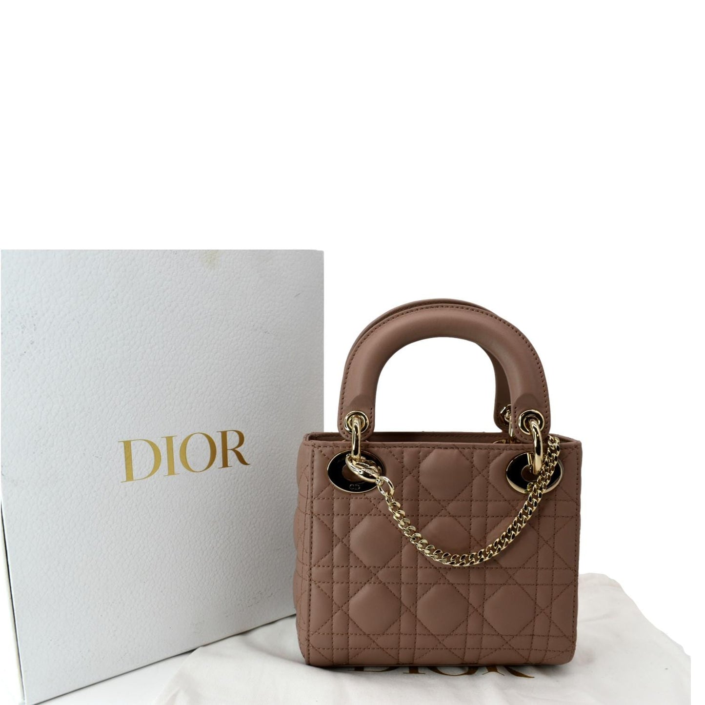 CHRISTIAN DIOR Mini Lady Dior Cannage Calfskin Leather Shoulder Bag Blush