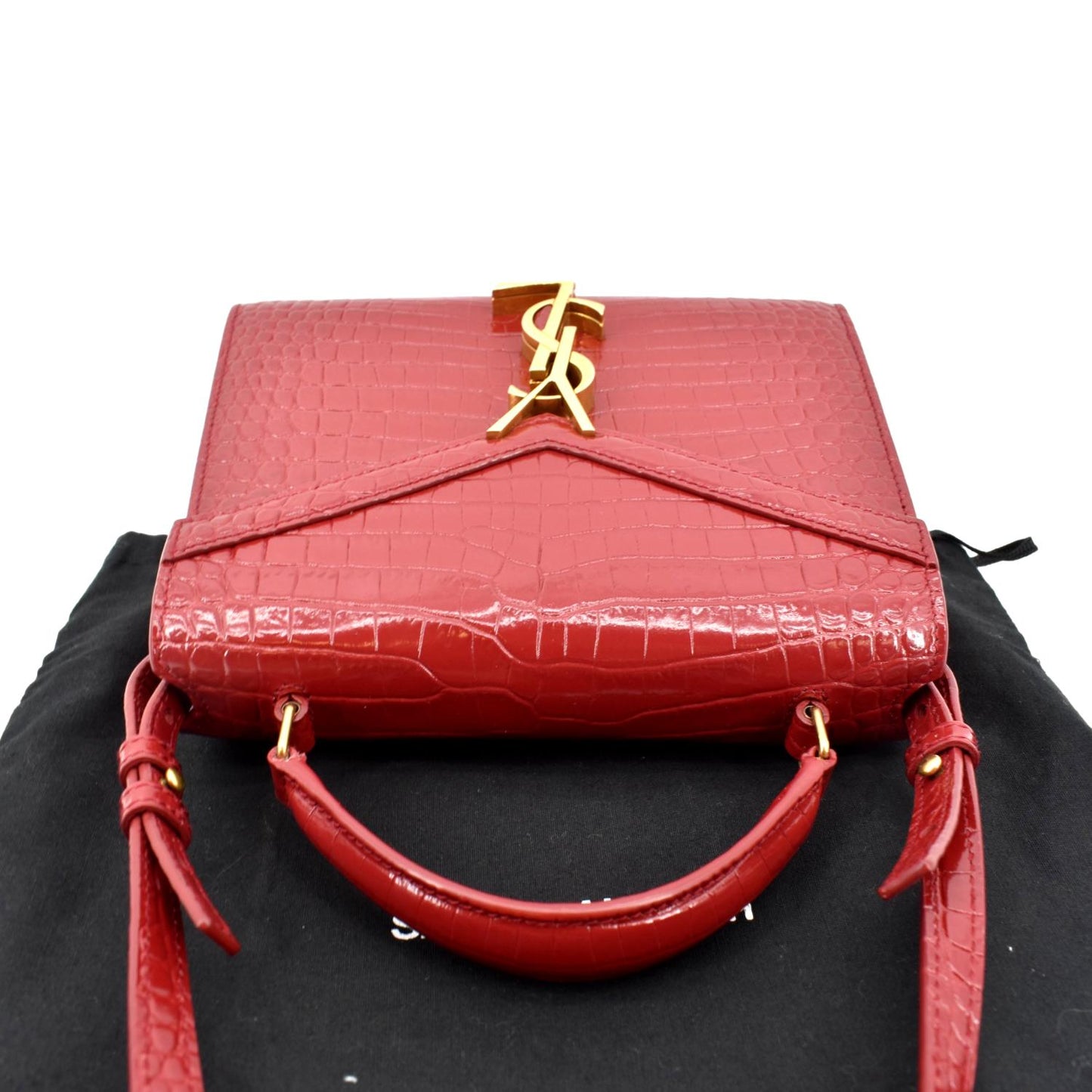 YVES SAINT LAURENT Cassandra Top Handle Embossed Leather Shoulder Bag Red