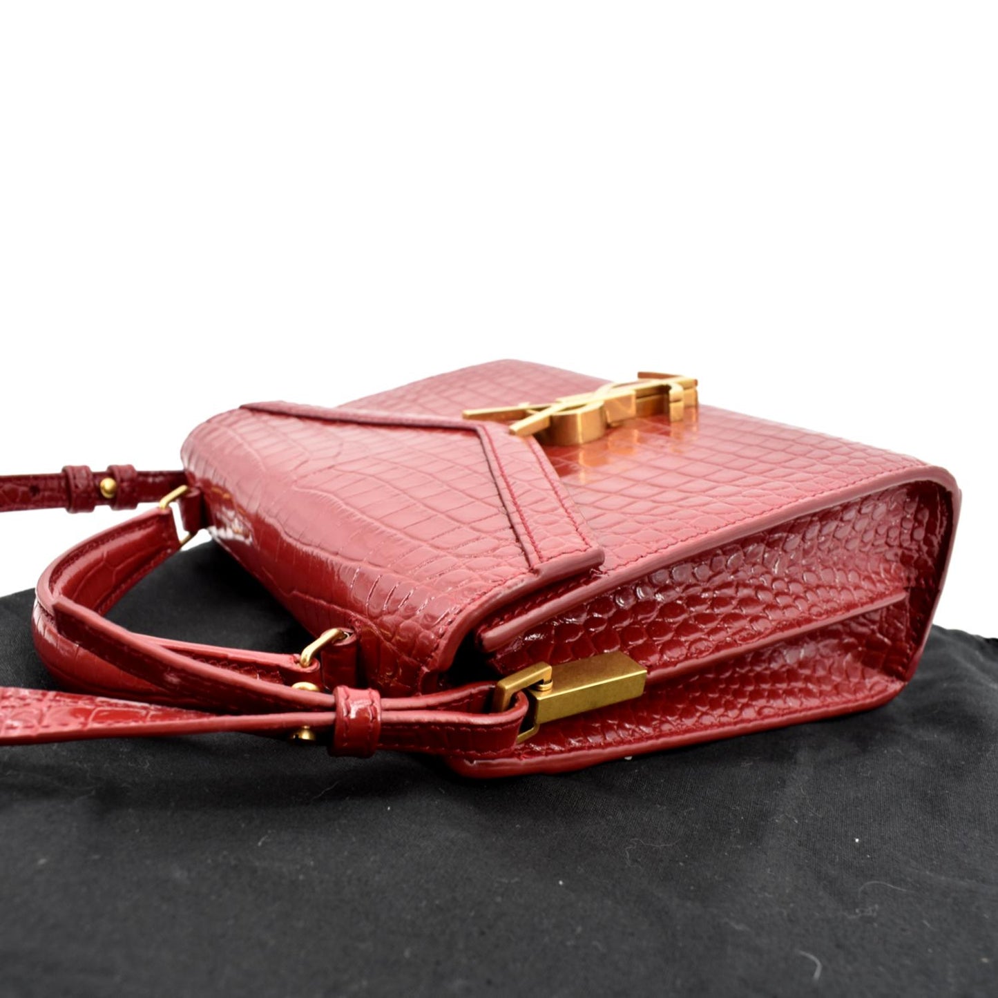 YVES SAINT LAURENT Cassandra Top Handle Embossed Leather Shoulder Bag Red