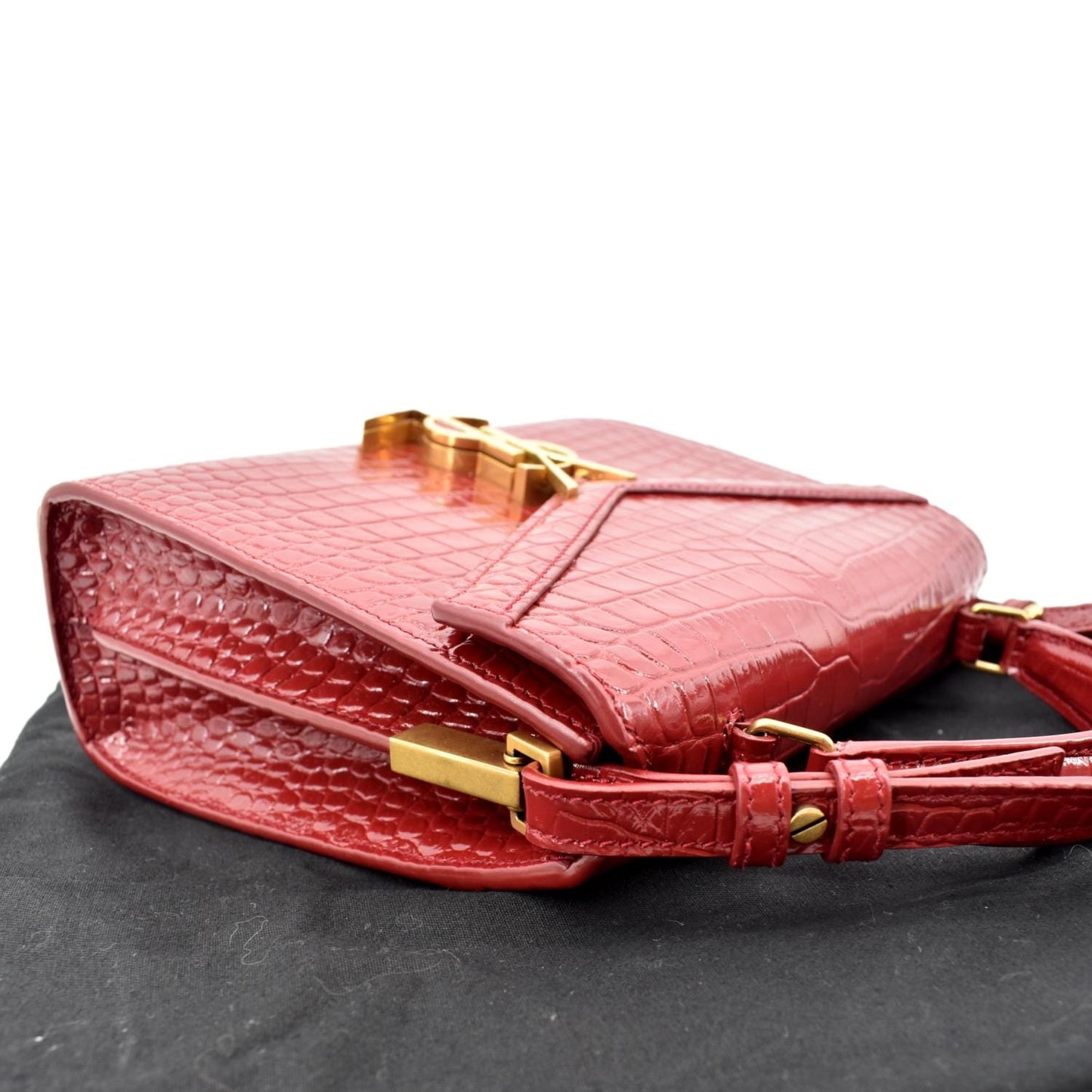 YVES SAINT LAURENT Cassandra Top Handle Embossed Leather Shoulder Bag Red