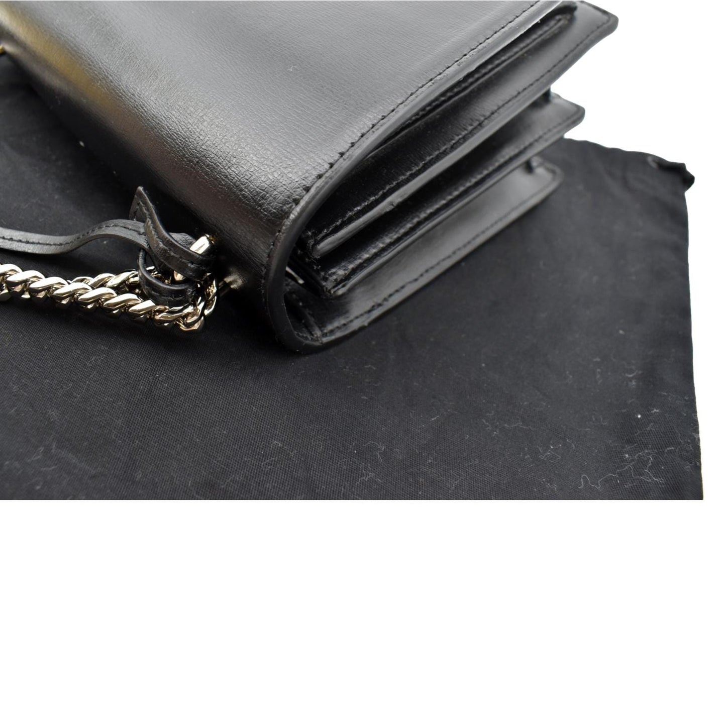 YVES SAINT LAURENT Sunset Calfskin Leather Chain Shoulder Bag Black