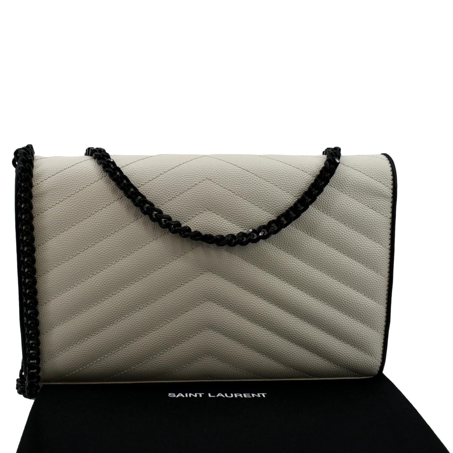 YVES SAINT LAURENT Contrast Trim Wallet on Chain Leather Shoulder Bag White