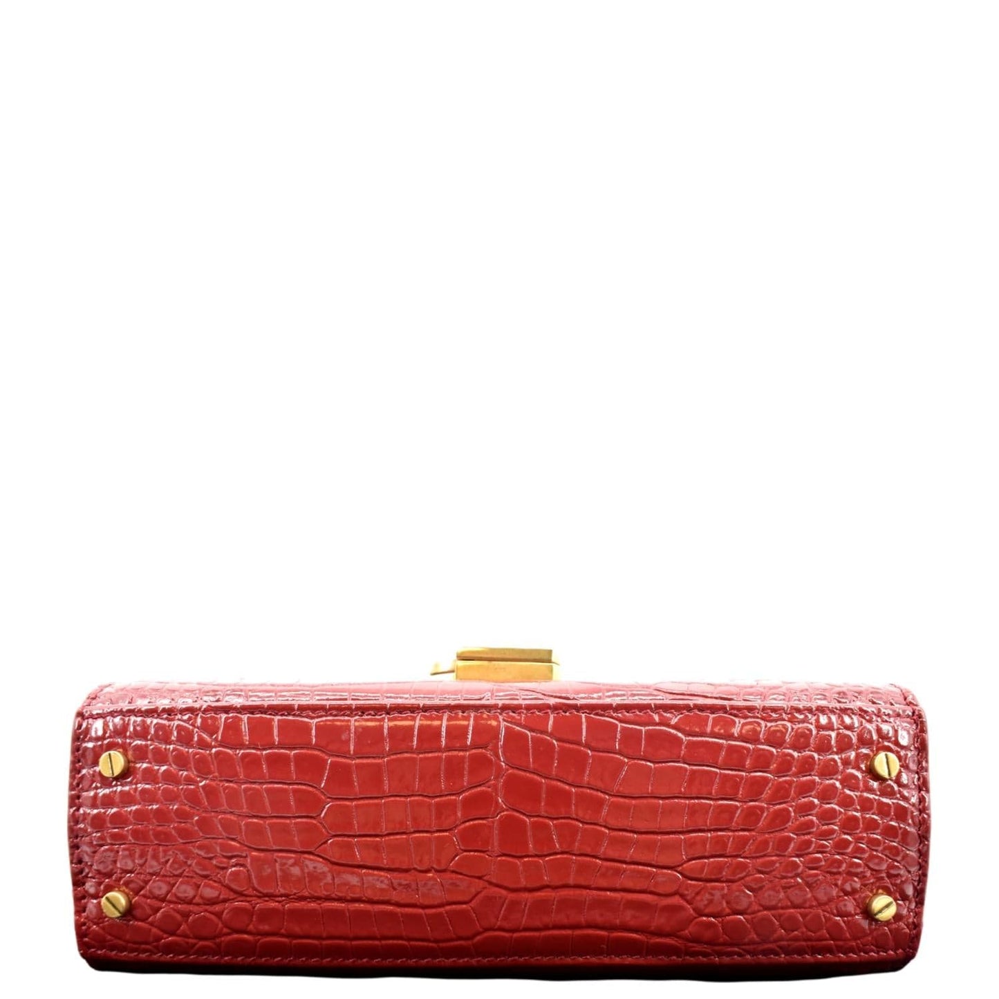 YVES SAINT LAURENT Cassandra Top Handle Embossed Leather Shoulder Bag Red