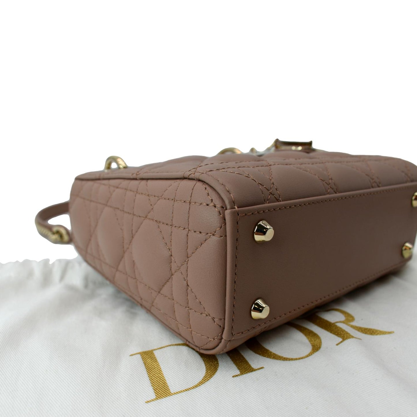 CHRISTIAN DIOR Mini Lady Dior Cannage Calfskin Leather Shoulder Bag Blush