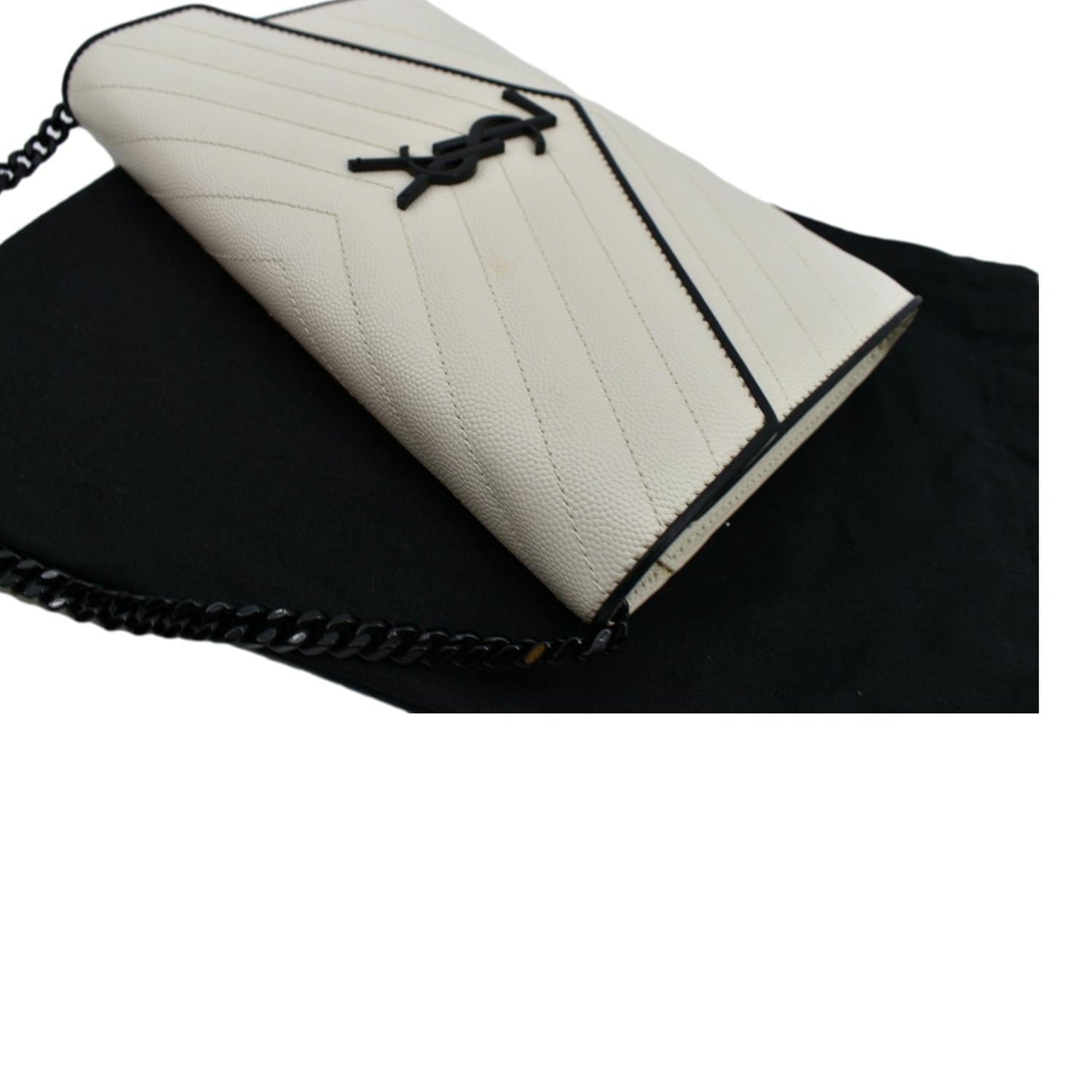 YVES SAINT LAURENT Contrast Trim Wallet on Chain Leather Shoulder Bag White