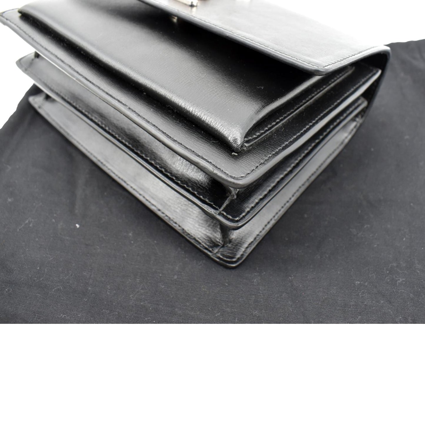 YVES SAINT LAURENT Sunset Calfskin Leather Chain Shoulder Bag Black