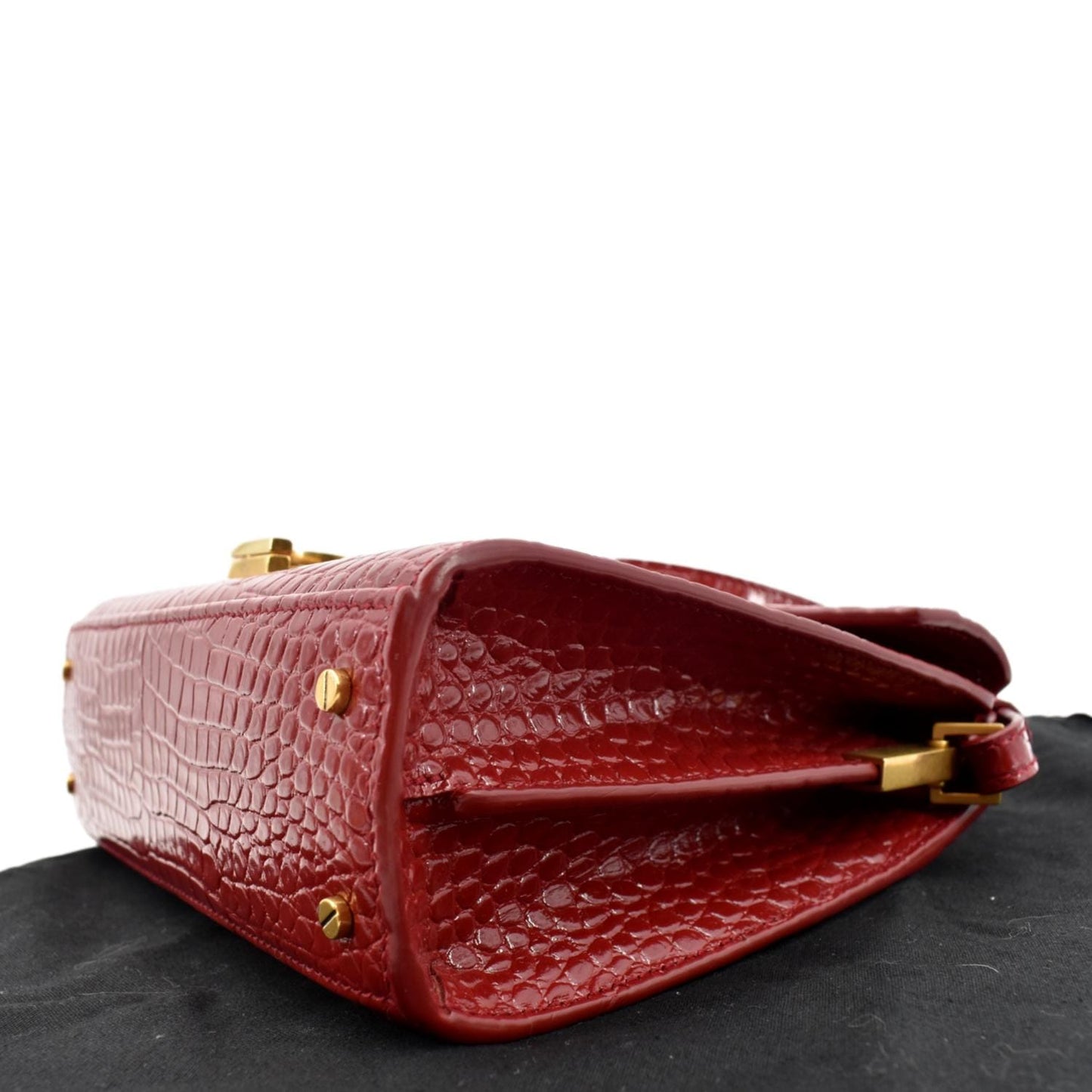 YVES SAINT LAURENT Cassandra Top Handle Embossed Leather Shoulder Bag Red