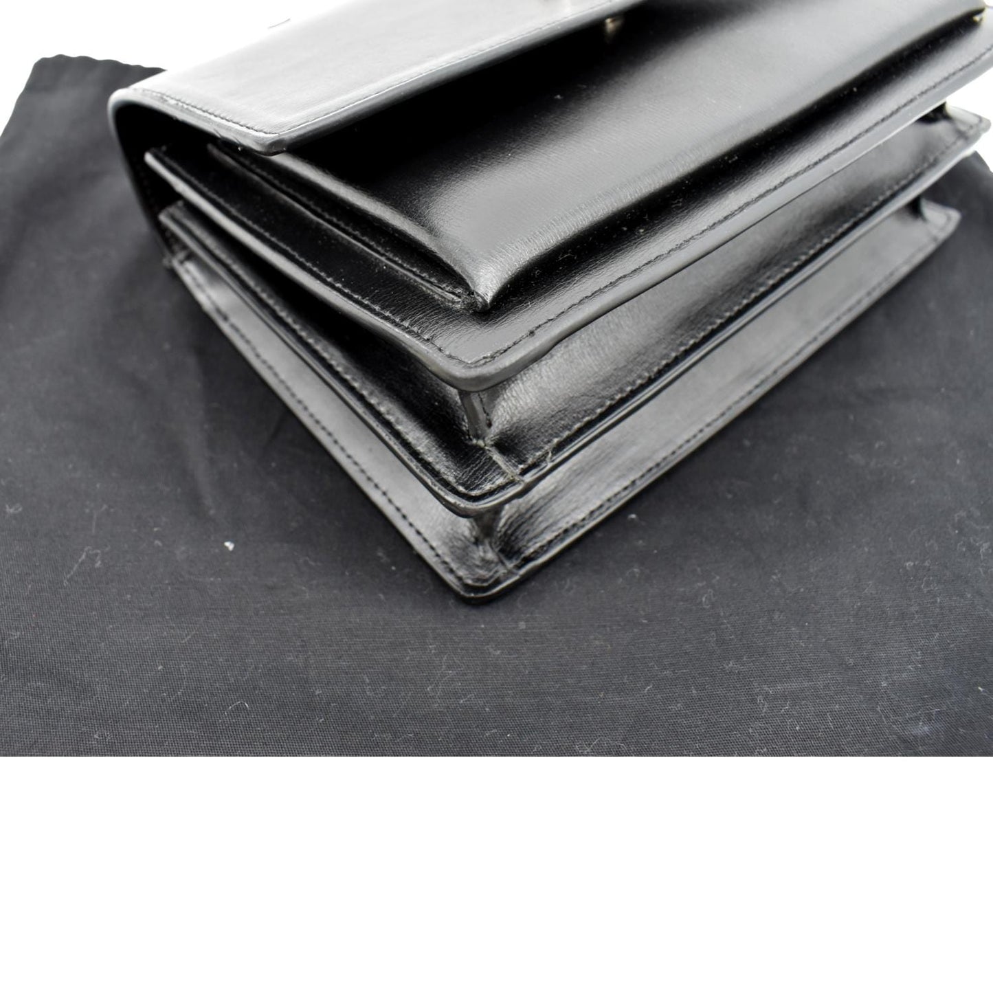 YVES SAINT LAURENT Sunset Calfskin Leather Chain Shoulder Bag Black