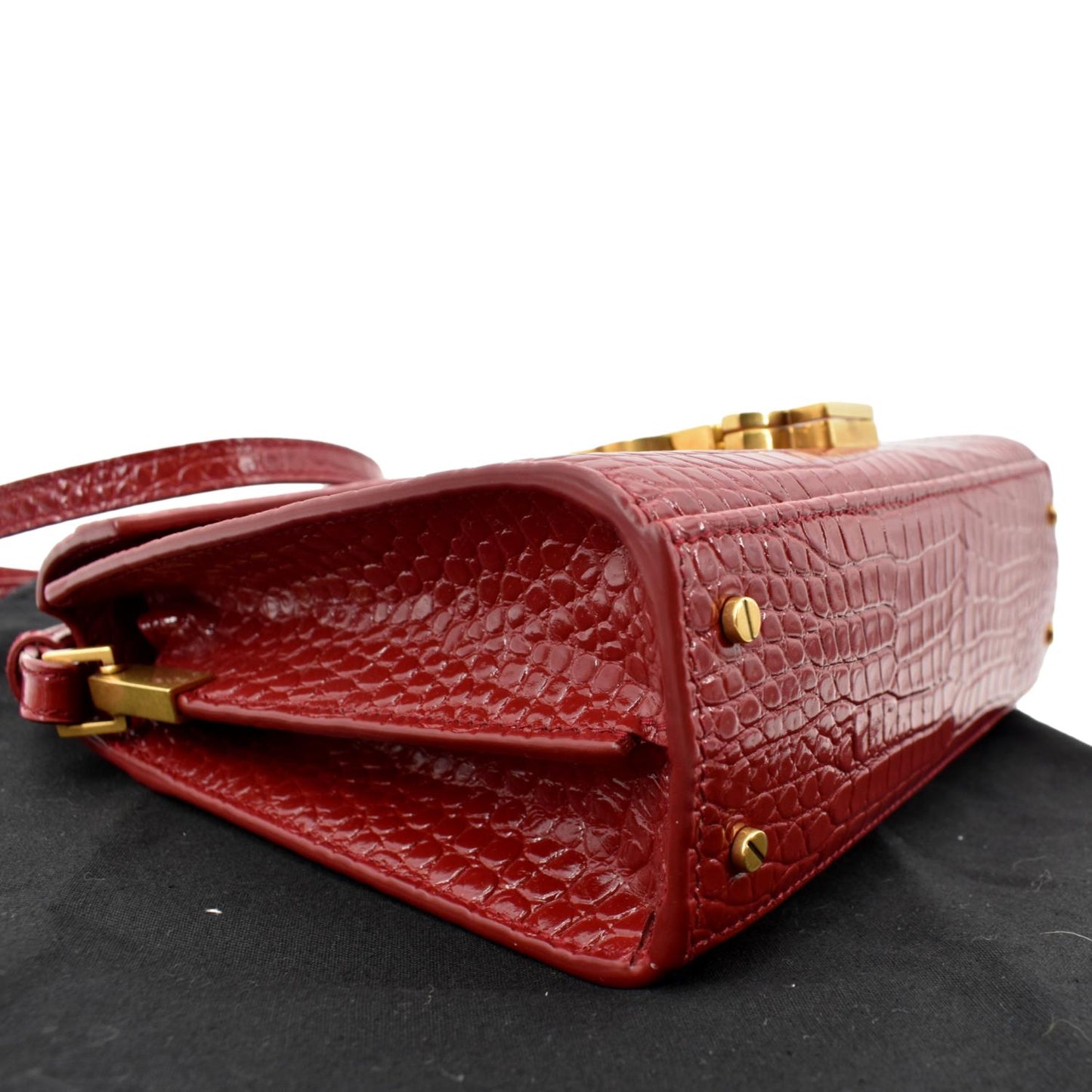 YVES SAINT LAURENT Cassandra Top Handle Embossed Leather Shoulder Bag Red