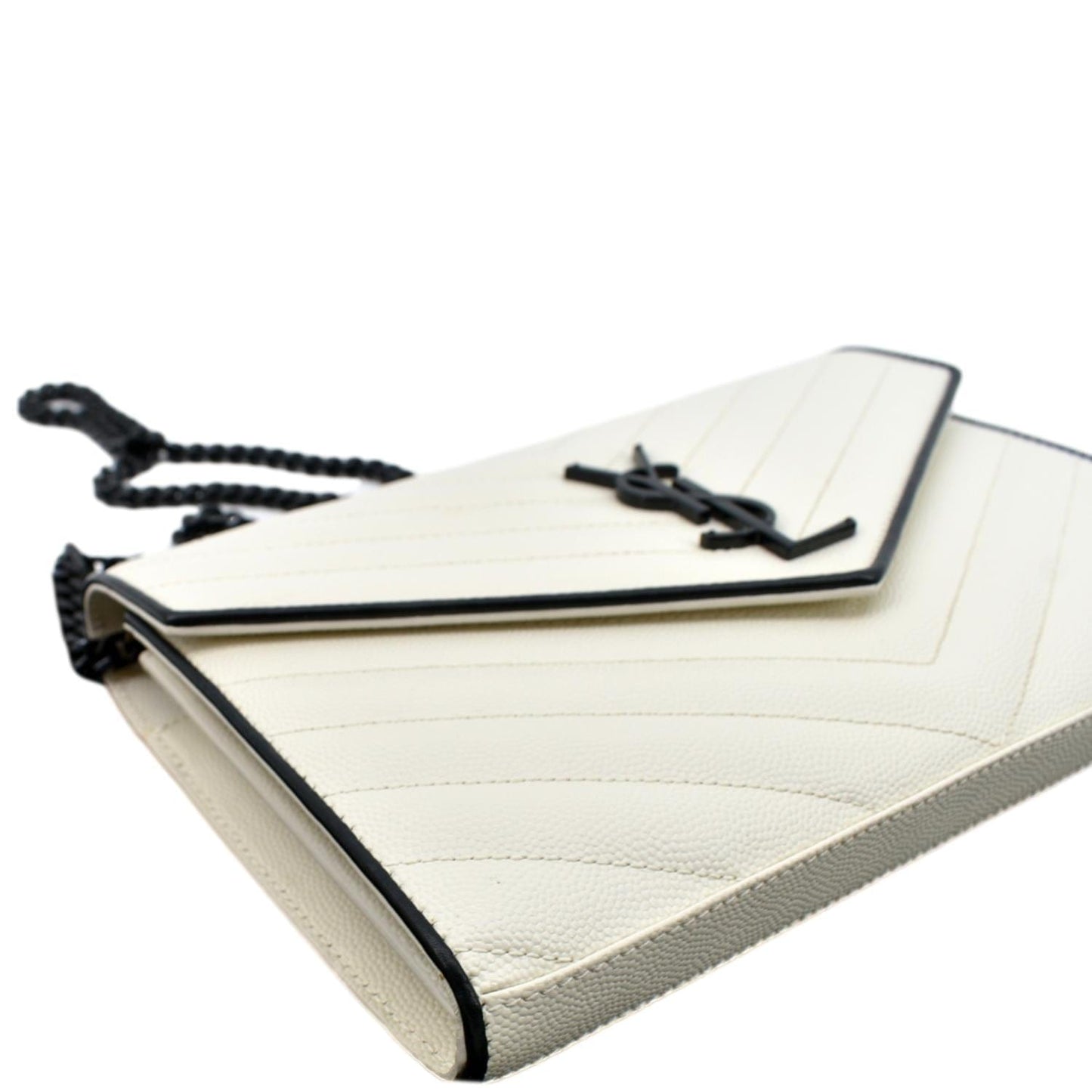 YVES SAINT LAURENT Contrast Trim Wallet on Chain Leather Shoulder Bag White