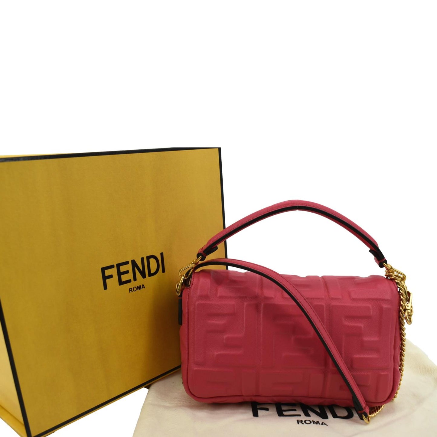 FENDI Baguette Nappa Leather Crossbody Bag Red