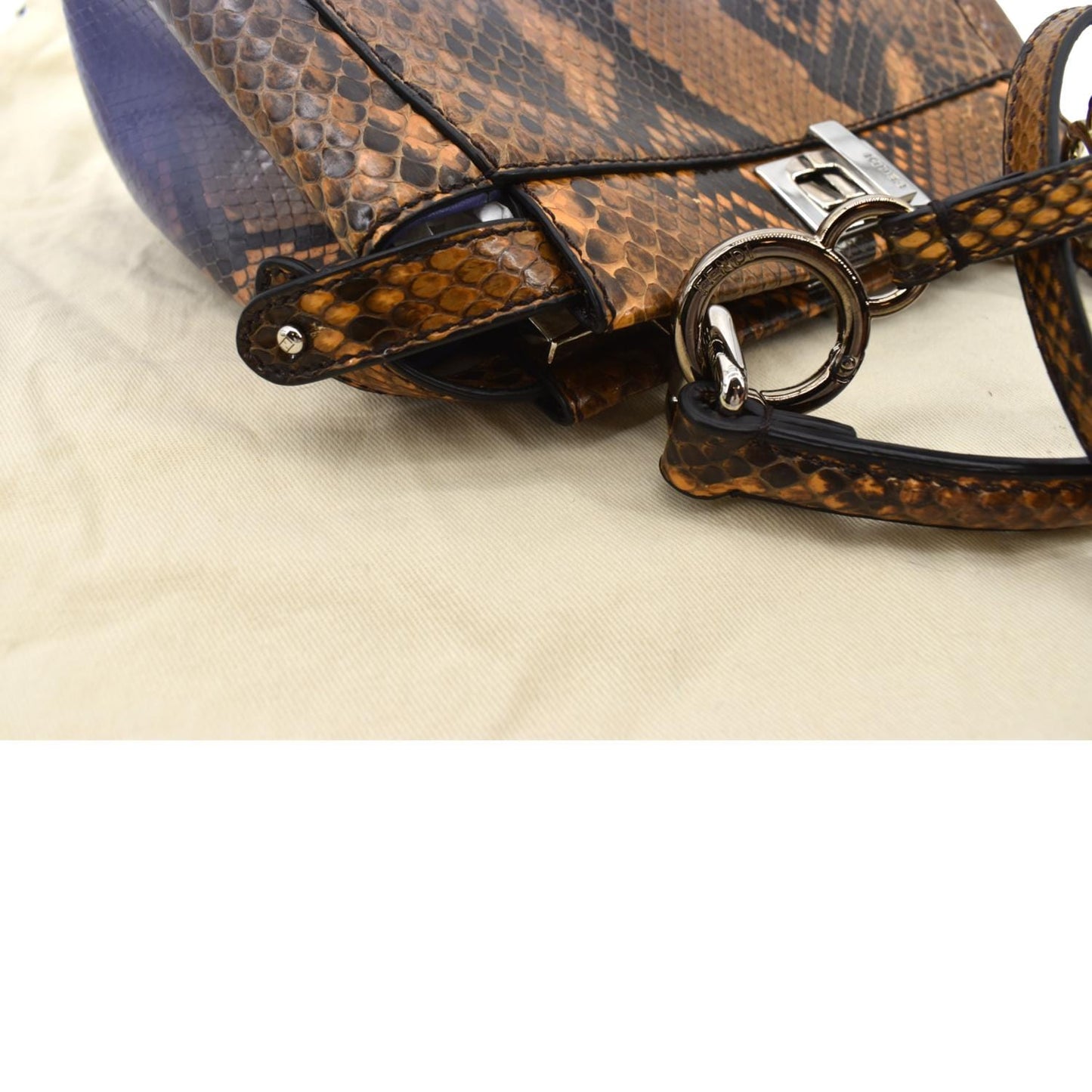 FENDI Peekaboo Mini Python Leather Shoulder Bag Brown