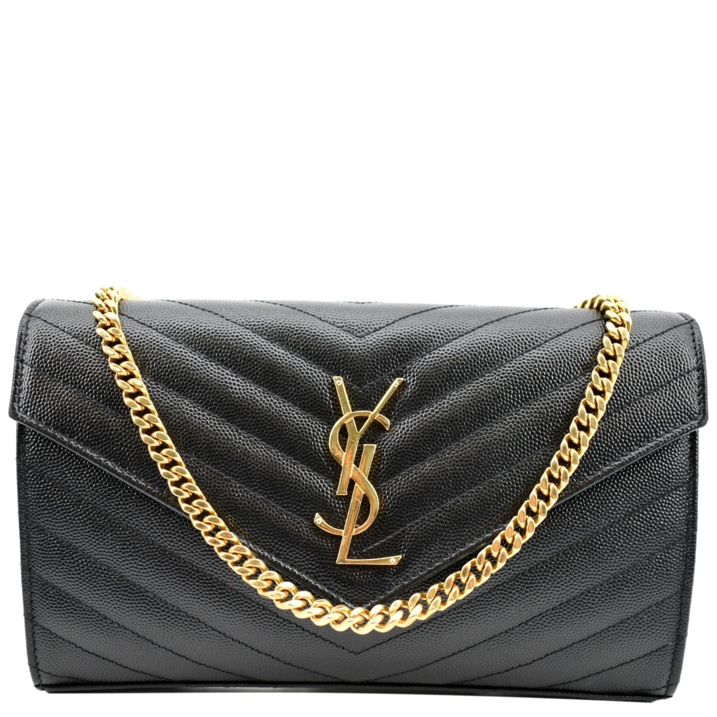 YVES SAINT LAURENT Chevron Grain De Poudre Envelope Chain Bag Black - Sold
