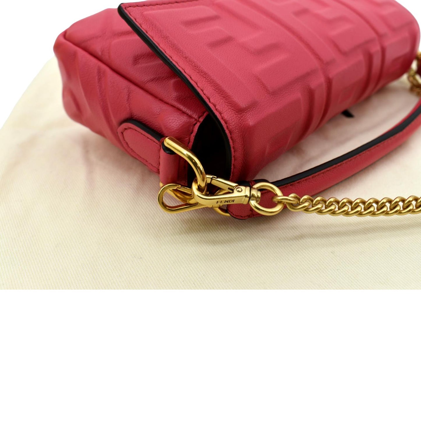 FENDI Baguette Nappa Leather Crossbody Bag Red