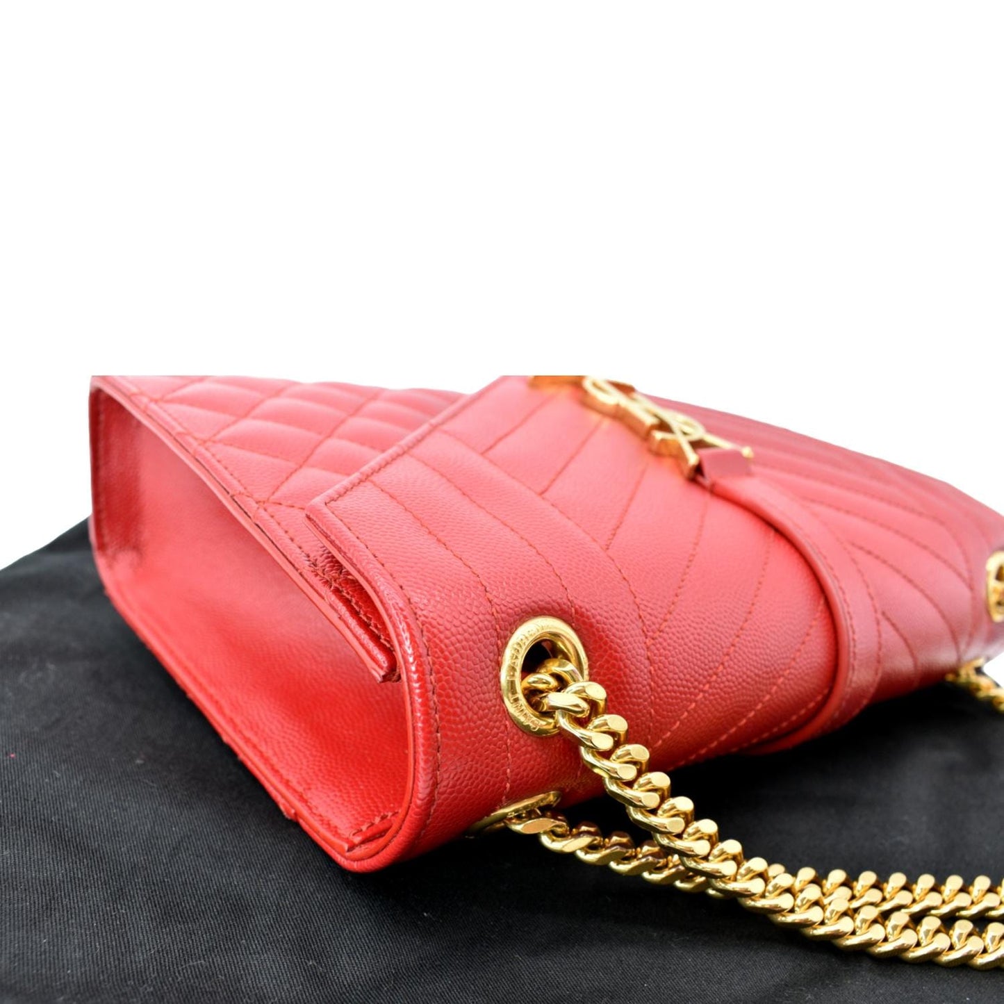YVES SAINT LAURENT Medium Envelope Leather Chain Shoulder Bag Red