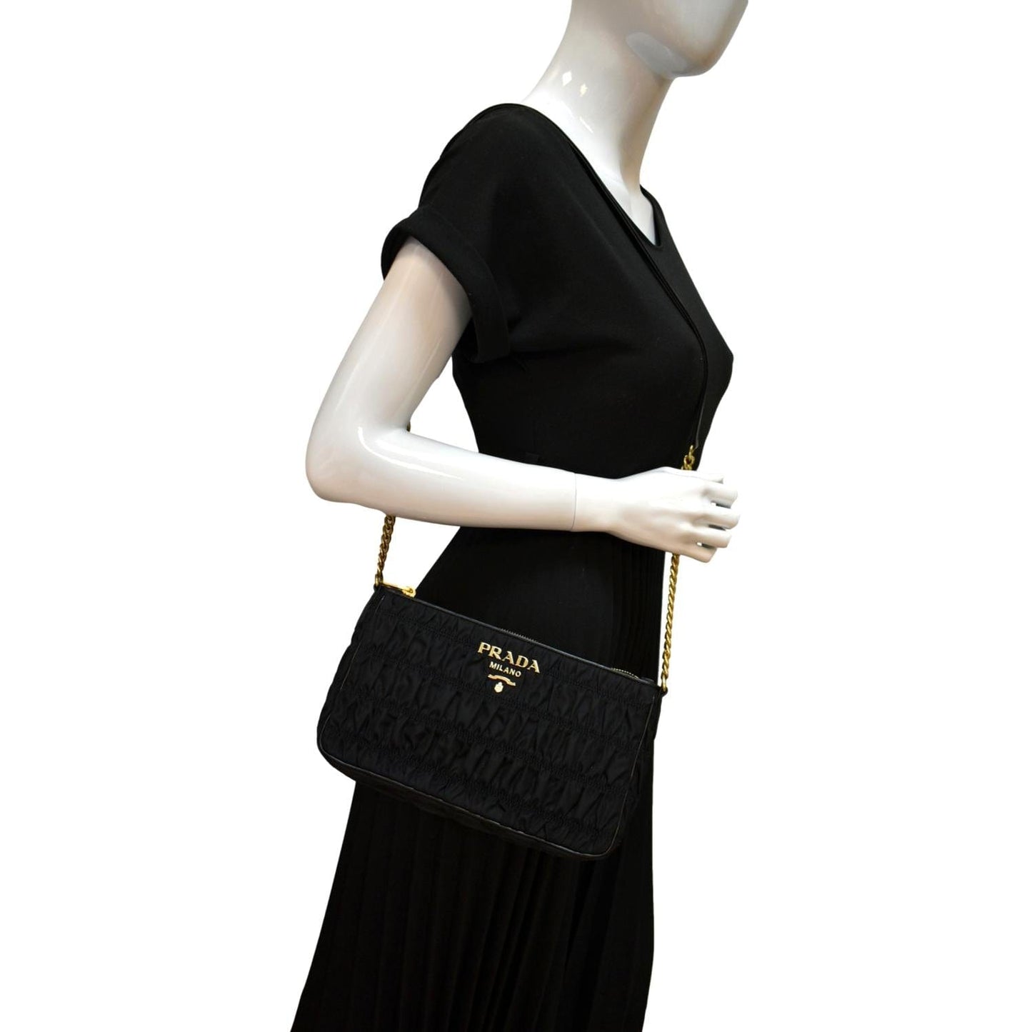 PRADA Tessuto Gaufre Nylon Shoulder Bag Black