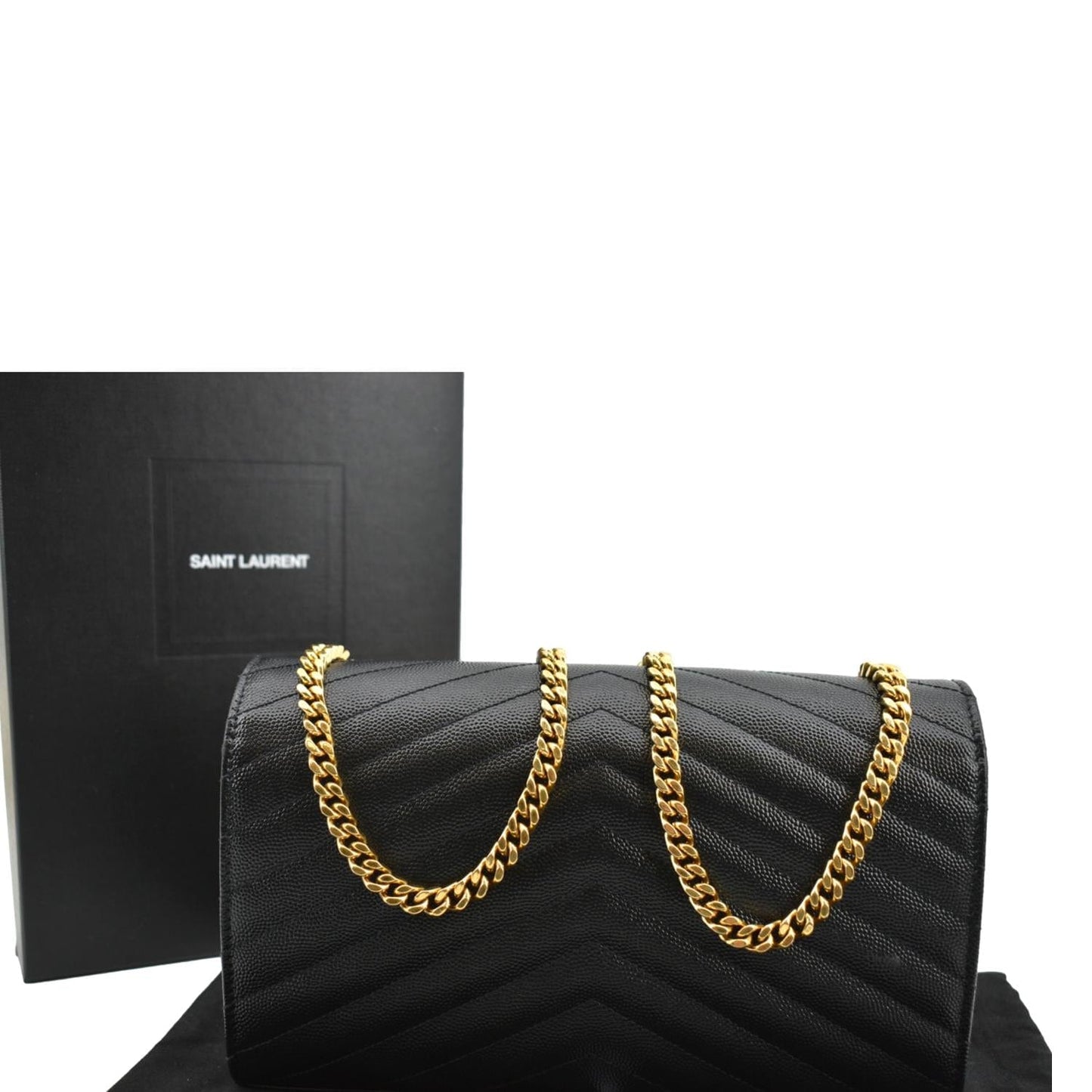 YVES SAINT LAURENT Chevron Grain De Poudre Envelope Chain Bag Black - Sold