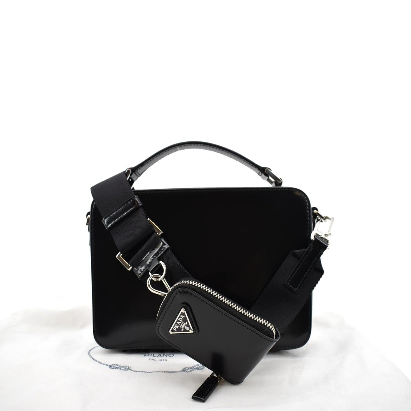 PRADA Brique Patent Leather Crossbody Bag Black 2VH069