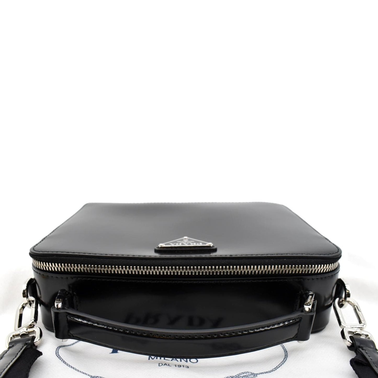 PRADA Brique Patent Leather Crossbody Bag Black 2VH069