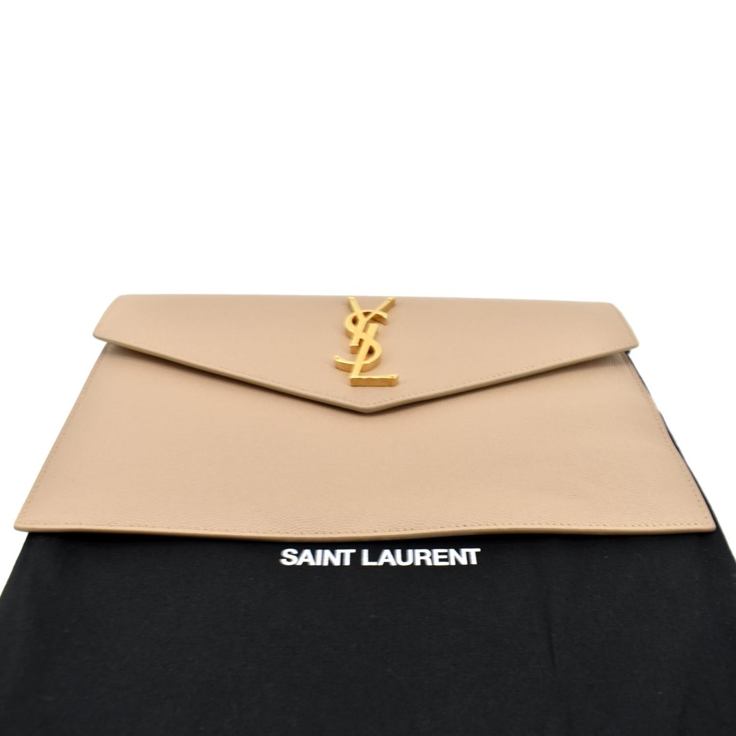 YVES SAINT LAURENT Uptown Envelope Grain De Poudre Leather Clutch Beige