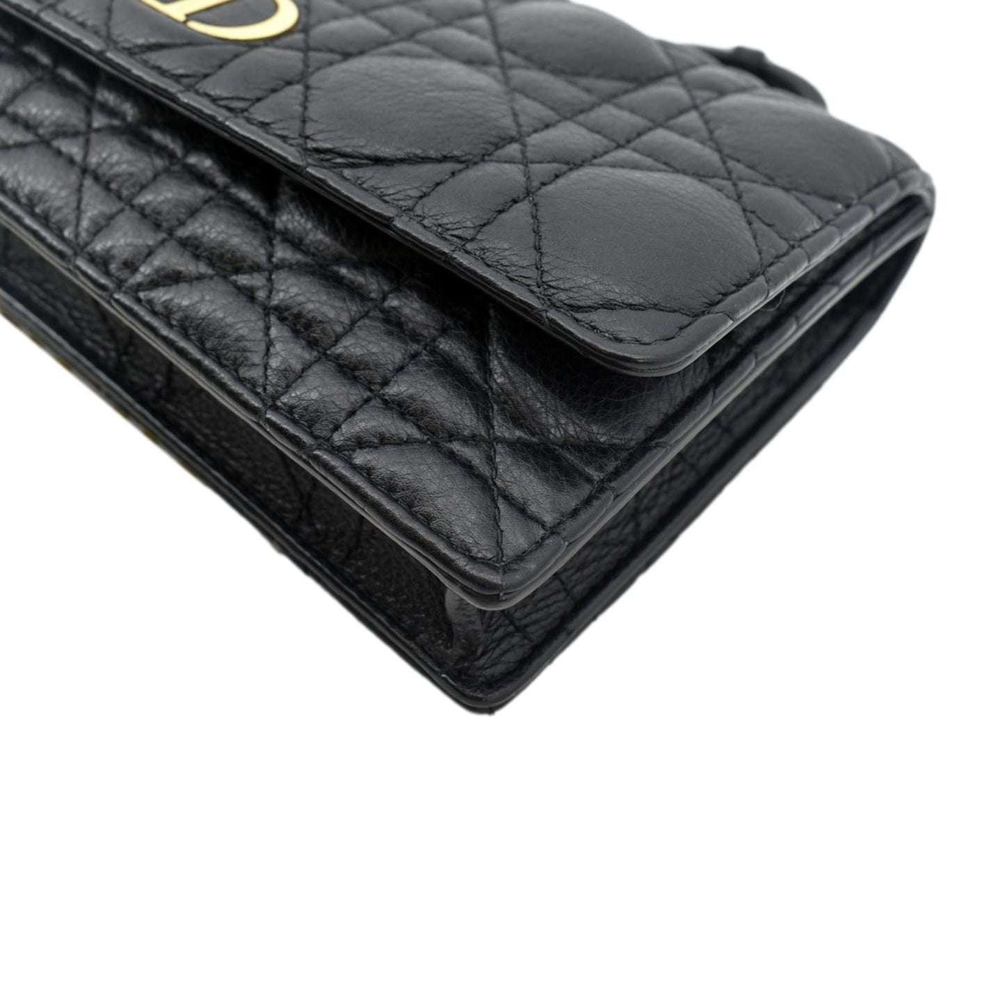 CHRISTIAN DIOR Caro Cannage Calf Leather Shoulder Bag Black