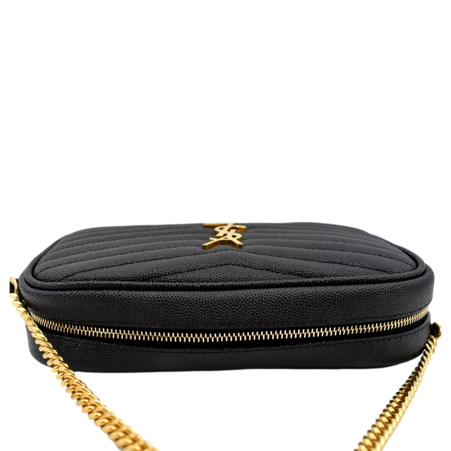 YVES SAINT LAURENT Lou Chevron Leather Camera Crossbody Bag Black