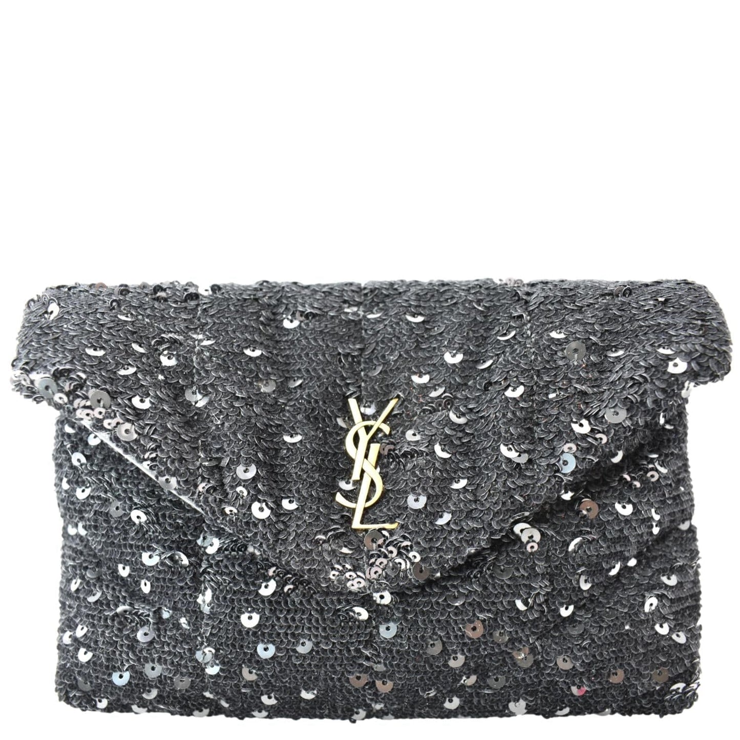 YVES SAINT LAURENT Small Puffer Sequin Clutch Wallet Black - sold